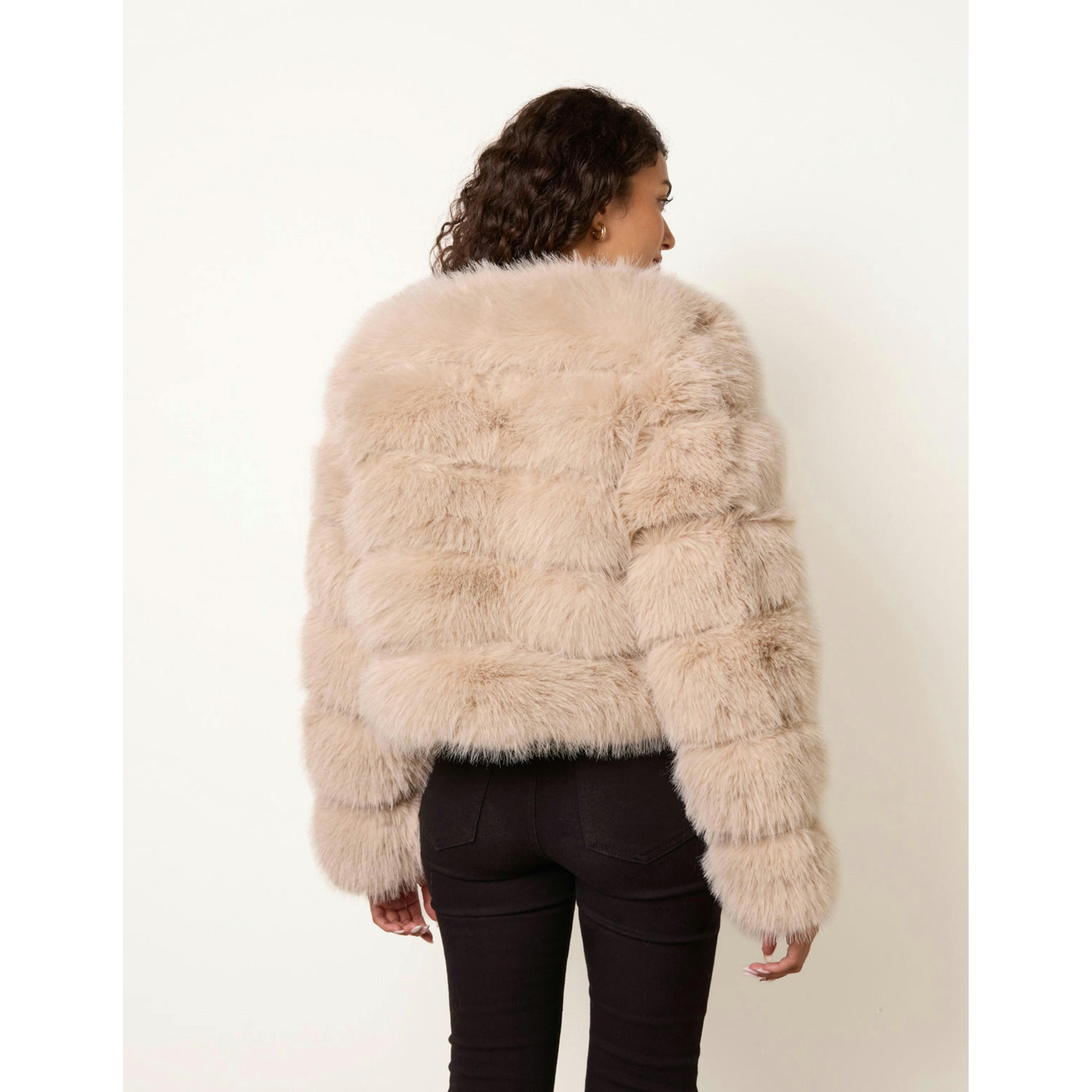 Blue Vanilla Faux Fur Short Coat  in Beige , view 2 of 5