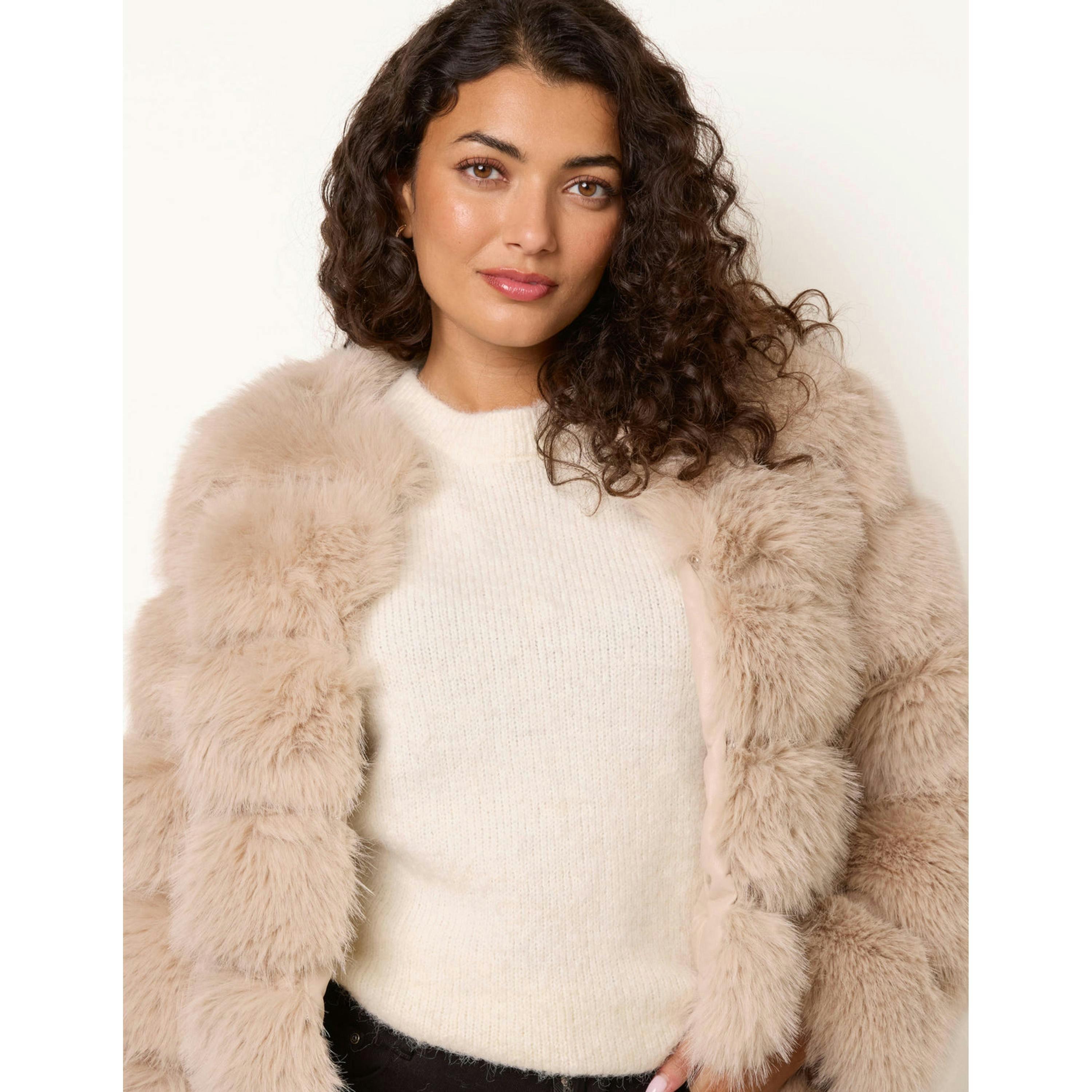 Blue Vanilla Faux Fur Short Coat  in Beige , view 3 of 5