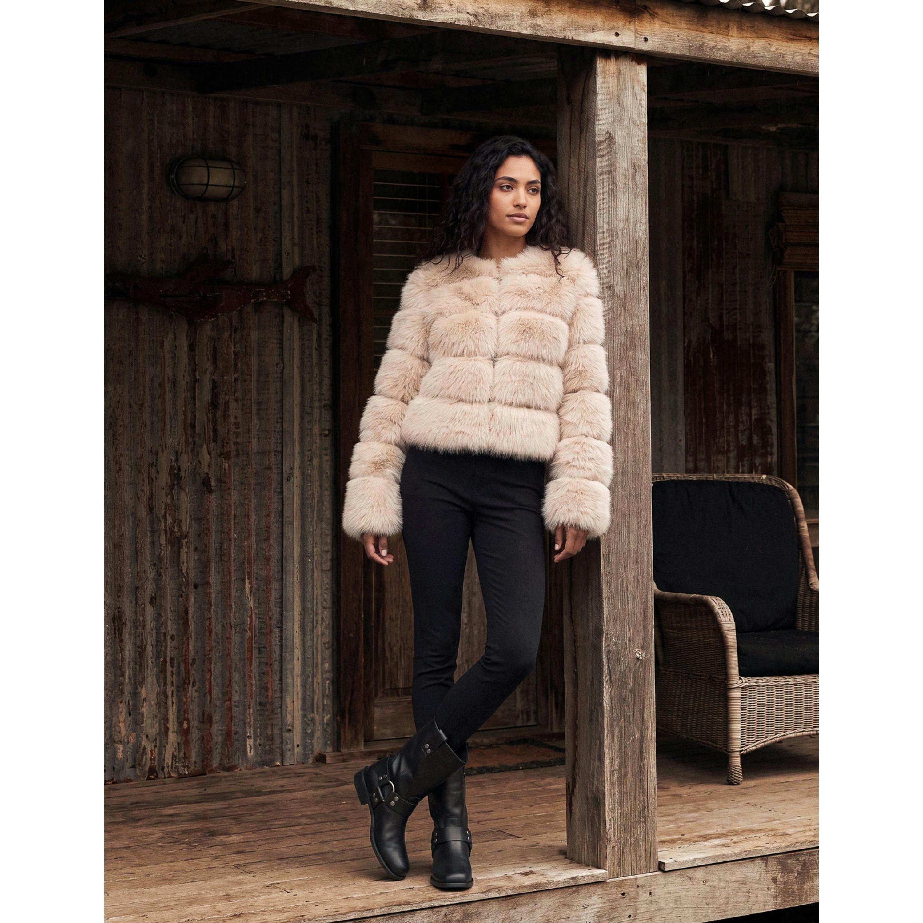 Blue Vanilla Faux Fur Short Coat  in Beige , view 5 of 5