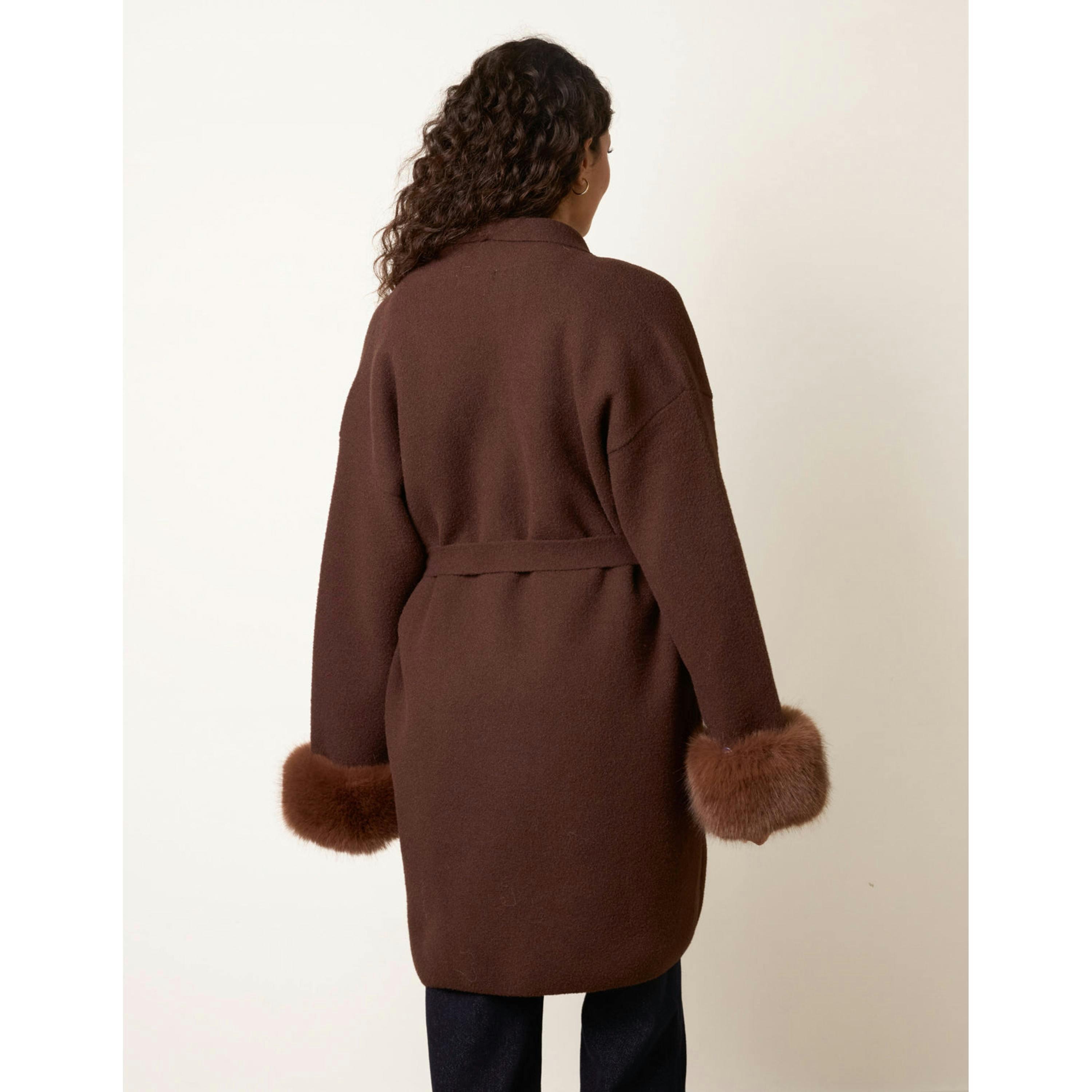 Blue Vanilla Wrap Coat With Faux Fur Cuffs  in Brown , view 2 of 4