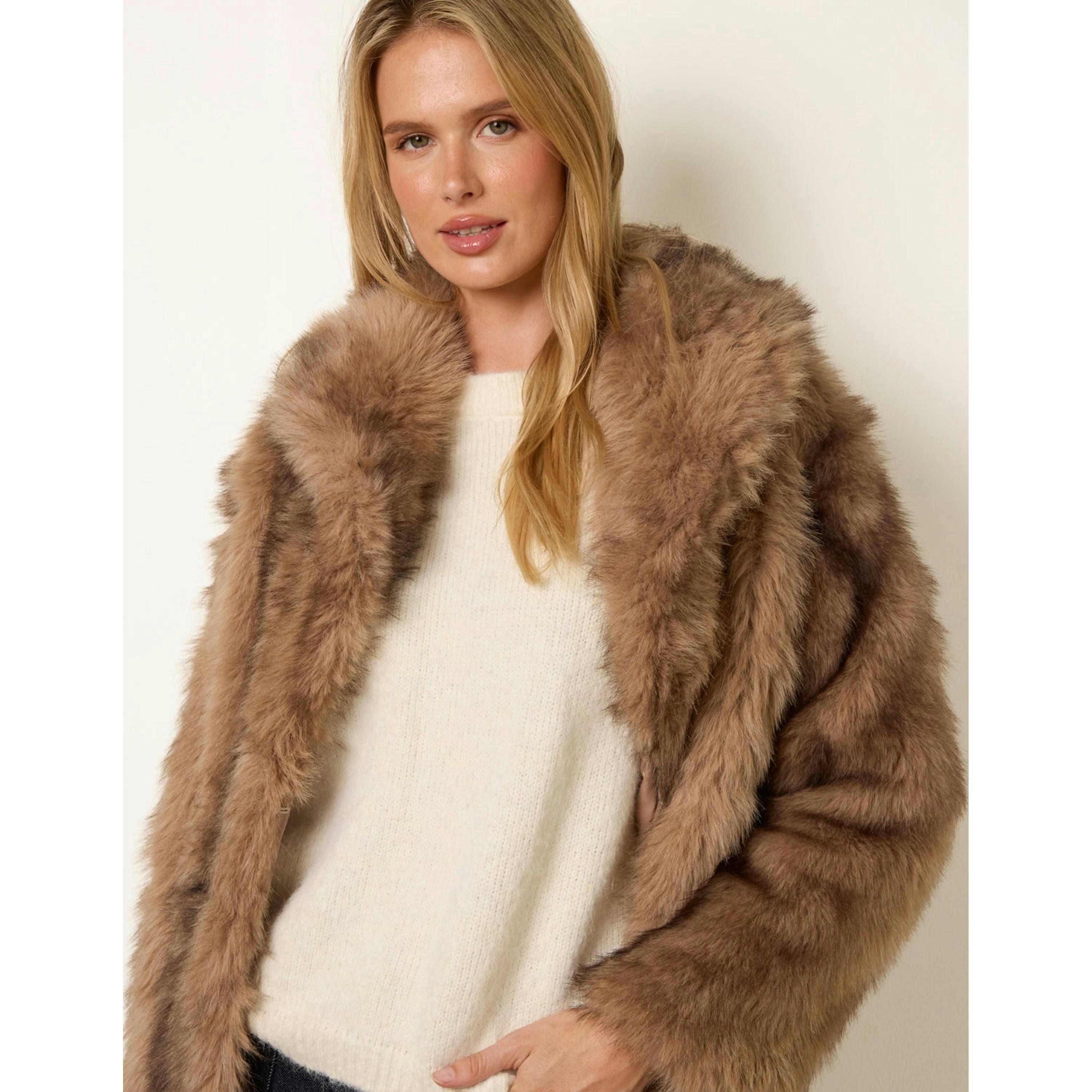Blue Vanilla Faux Fur Short Coat  in Brown , view 3 of 4