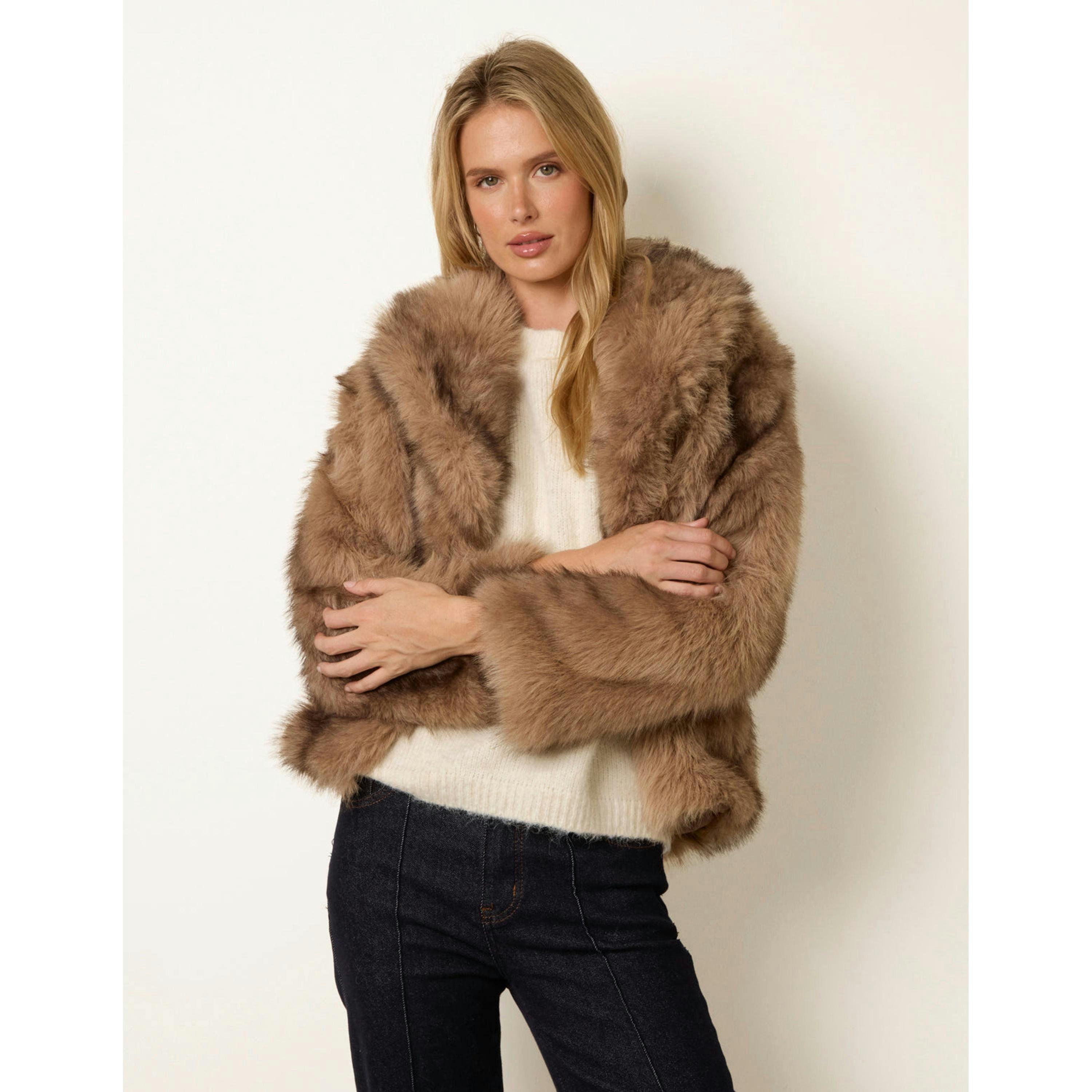 Blue Vanilla Faux Fur Short Coat  in Brown , view 4 of 4
