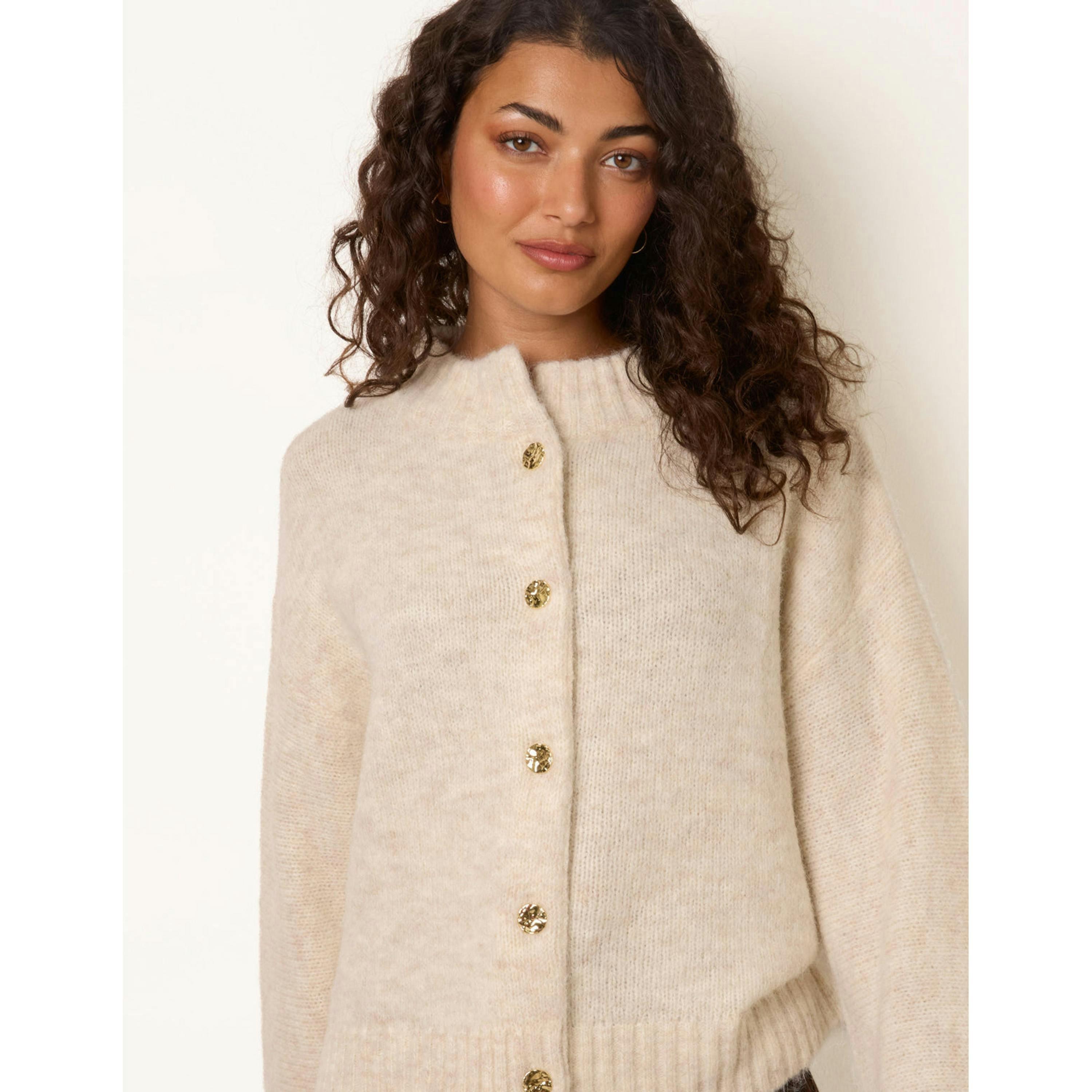 Blue Vanilla Button Front Cardigan  in Beige , view 3 of 4