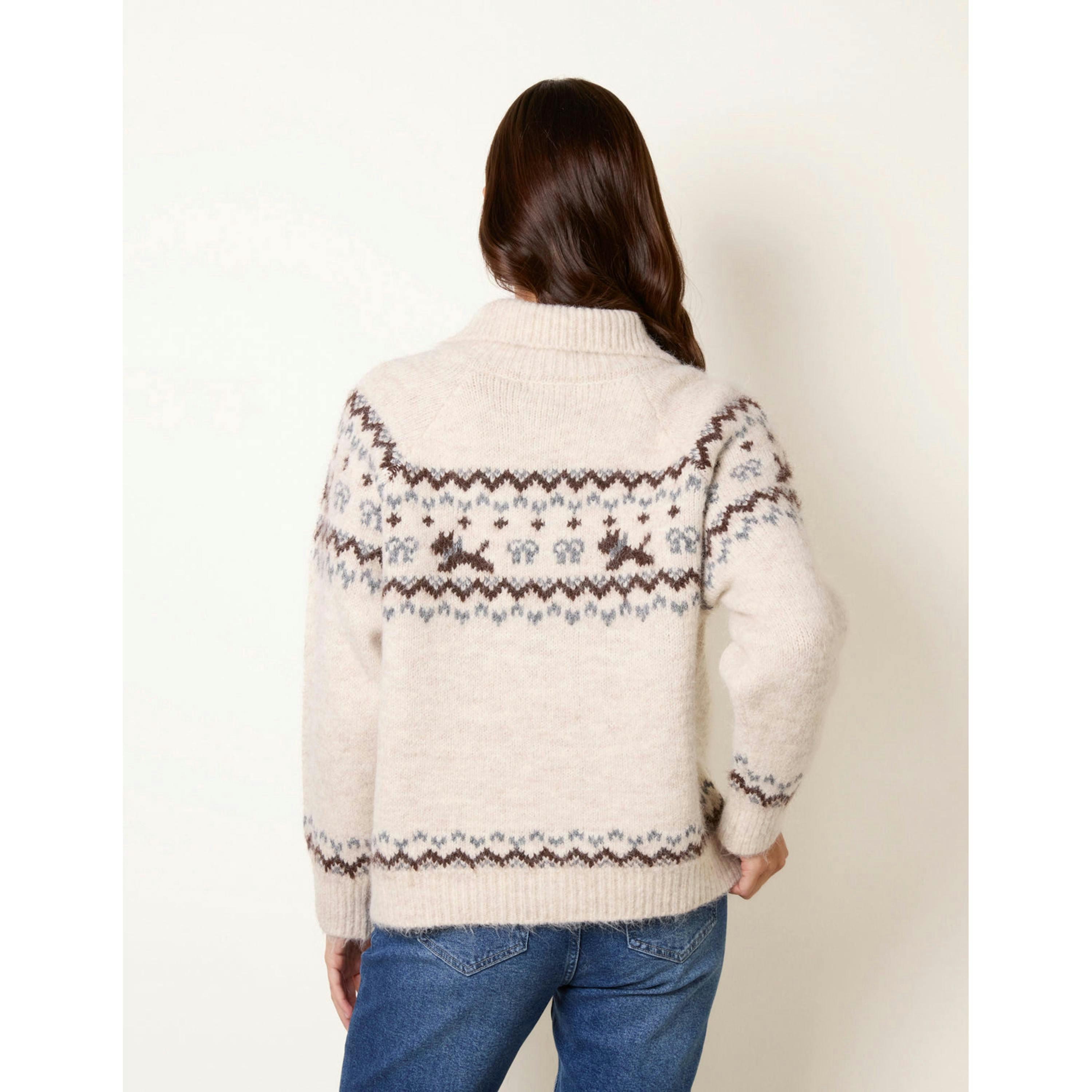 Blue Vanilla Fair Isle Button Up Cardigan  in Stone , view 2 of 4