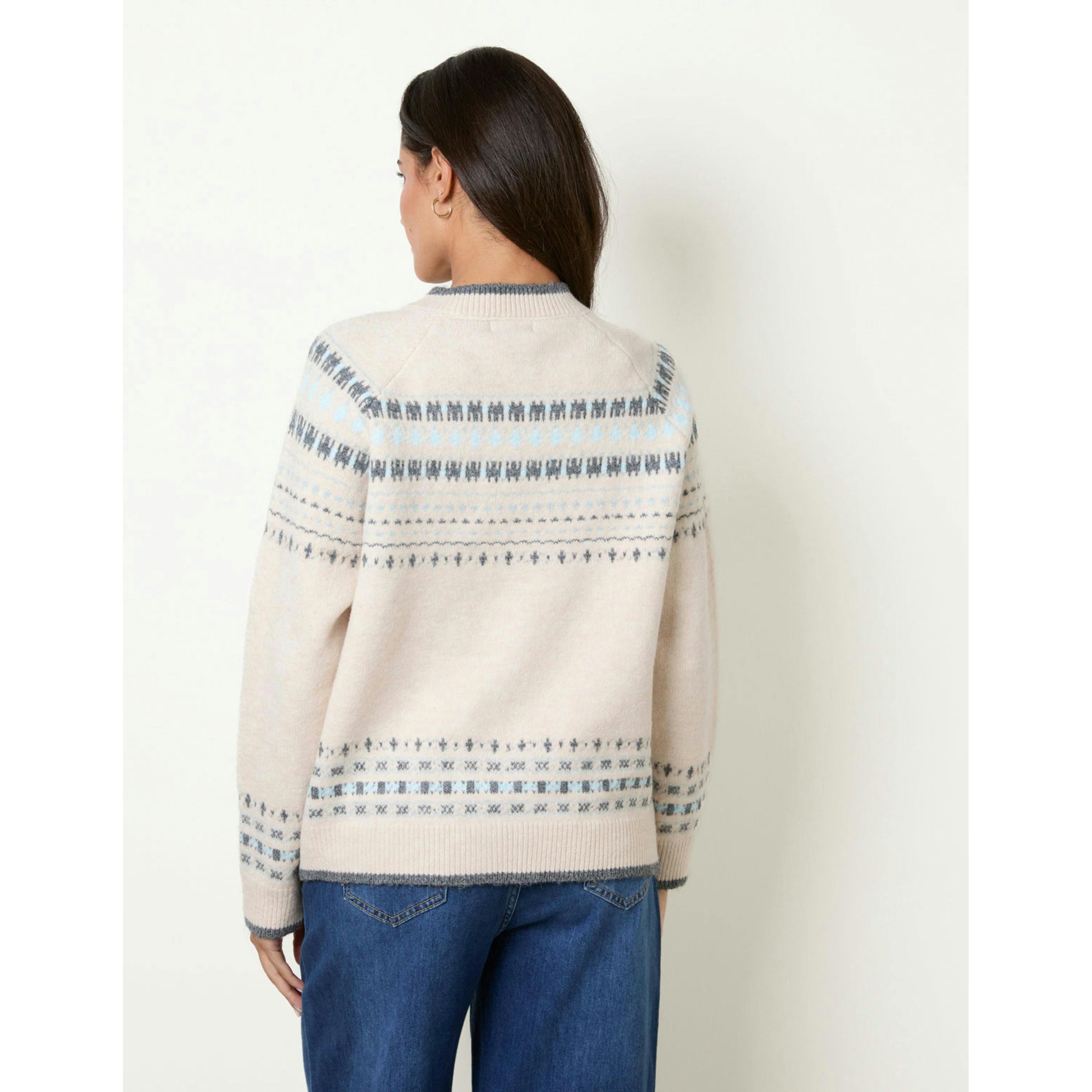 Blue Vanilla Classic Fair Isle-Inspired Cardigan  in Beige , view 2 of 4