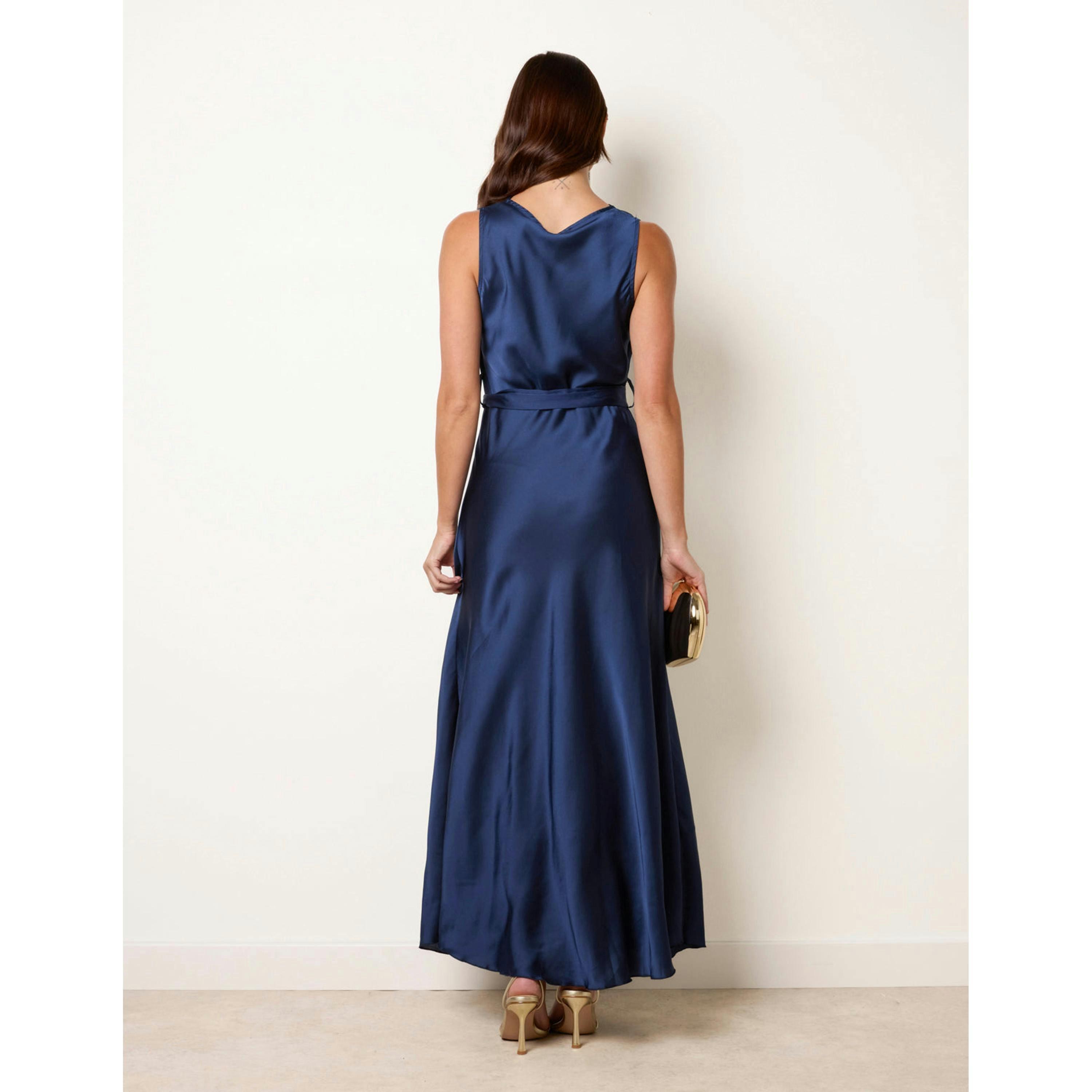 Blue Vanilla Satin Cowl Neck Dress  in Navy , view 2 of 4