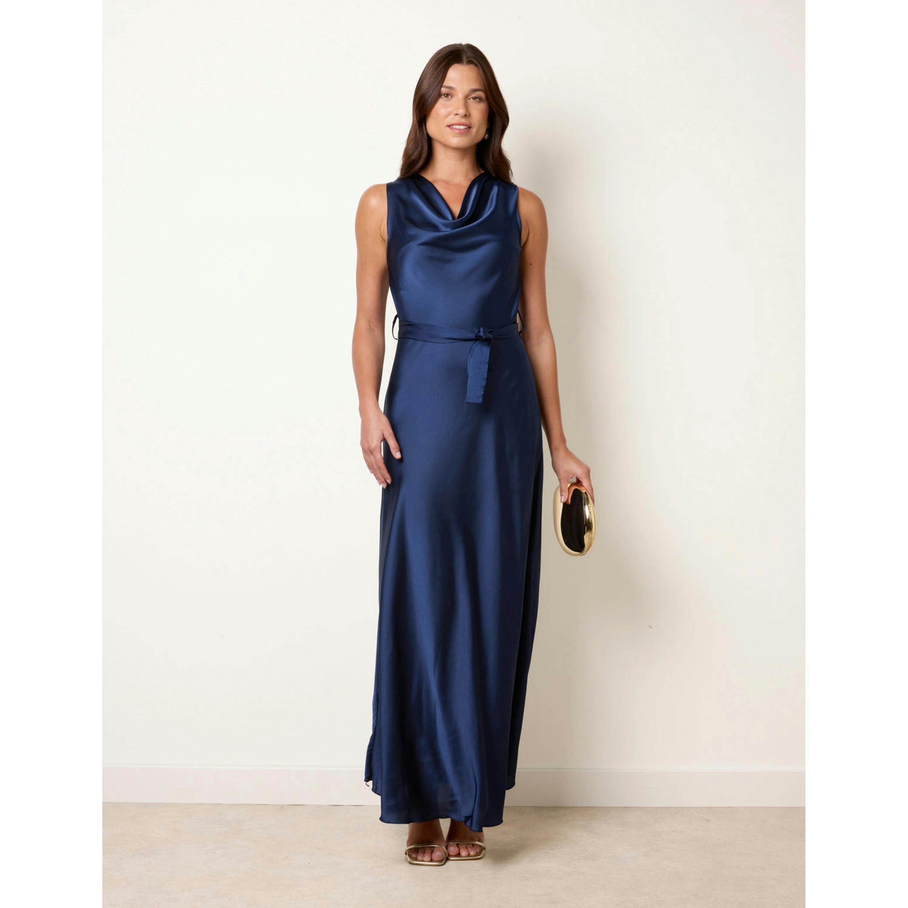 Blue Vanilla Satin Cowl Neck Dress  in Navy , view 4 of 4
