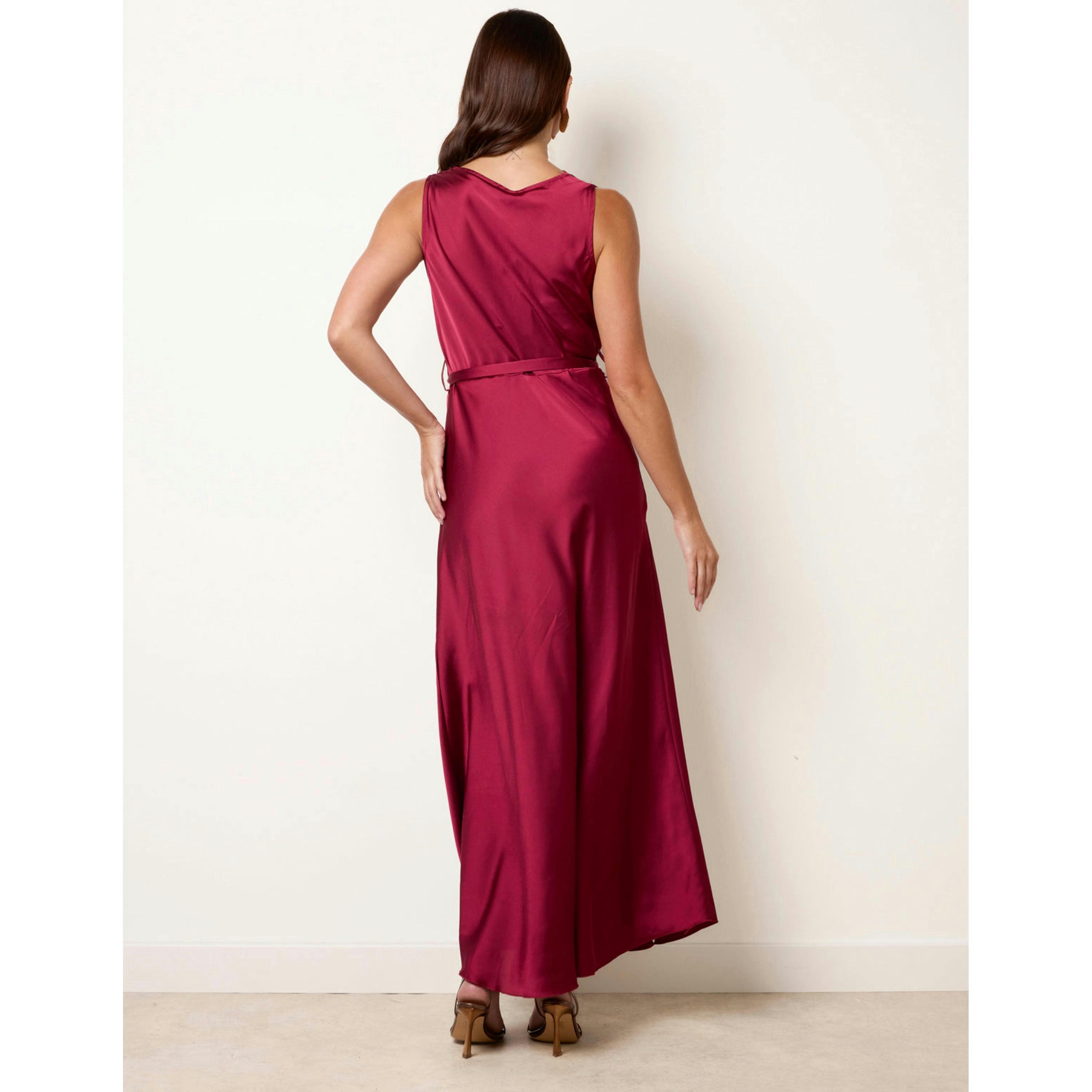 Blue Vanilla Satin Cowl Neck Dress  in Wine , view 2 of 4