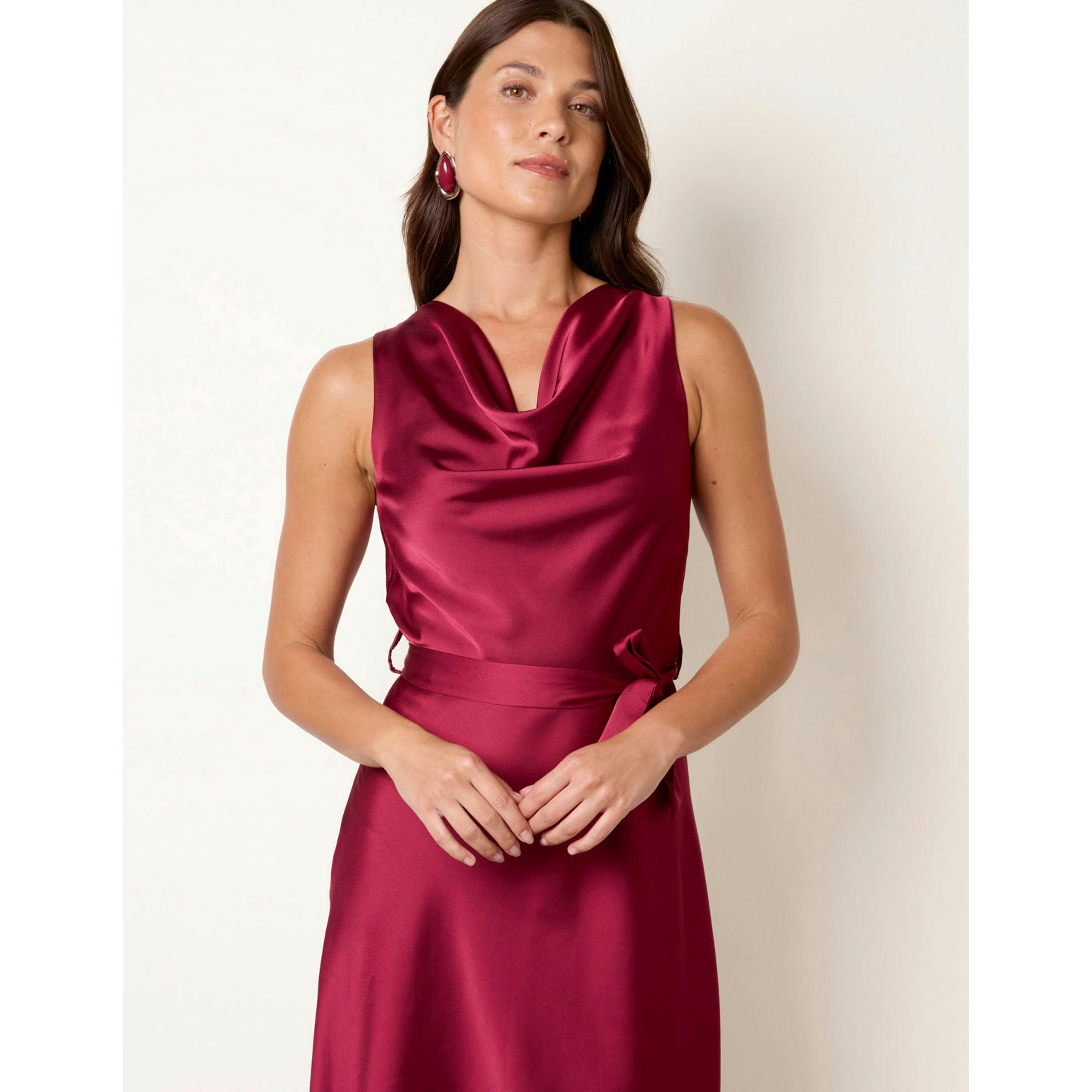 Blue Vanilla Satin Cowl Neck Dress  in Wine , view 3 of 4