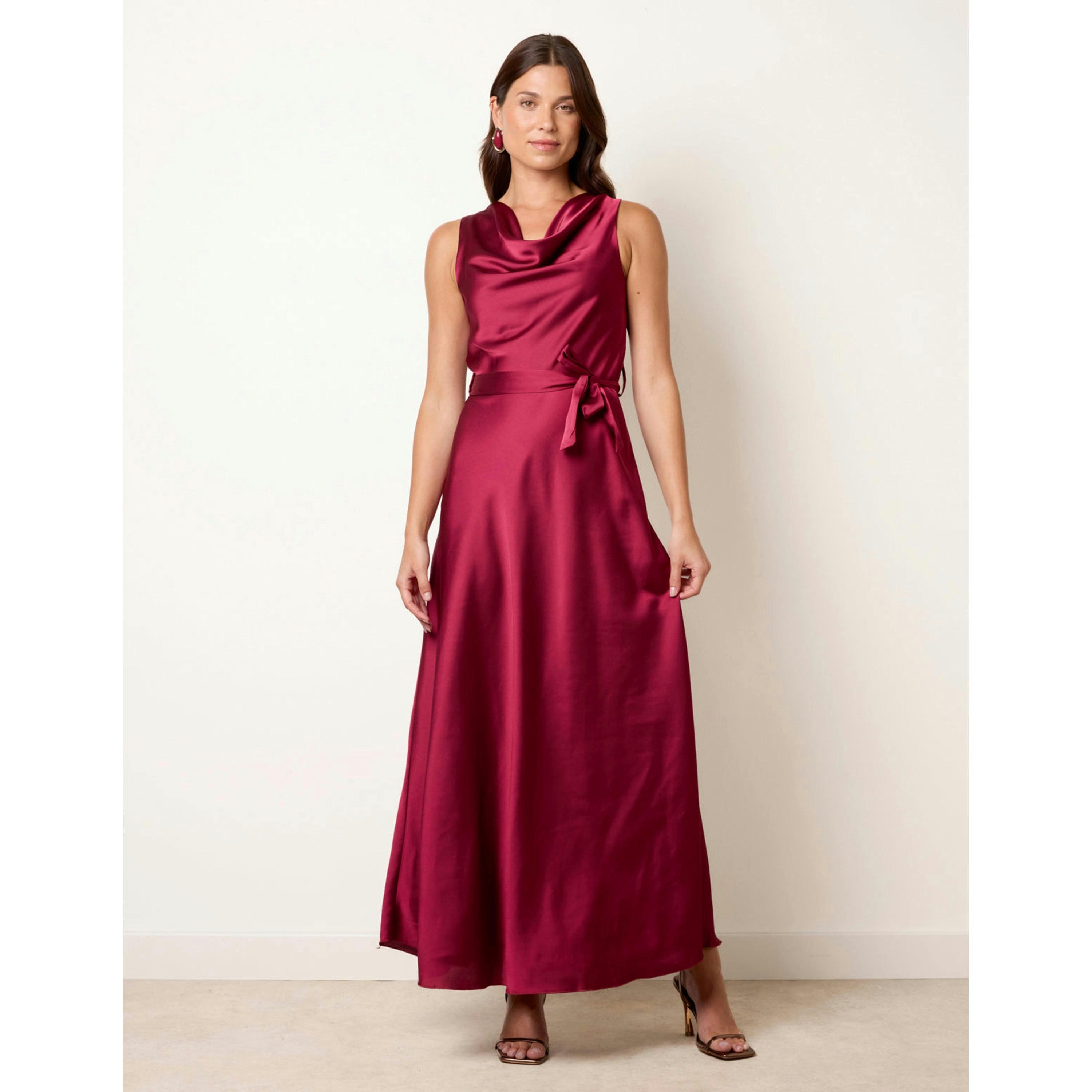 Blue Vanilla Satin Cowl Neck Dress  in Wine , view 4 of 4