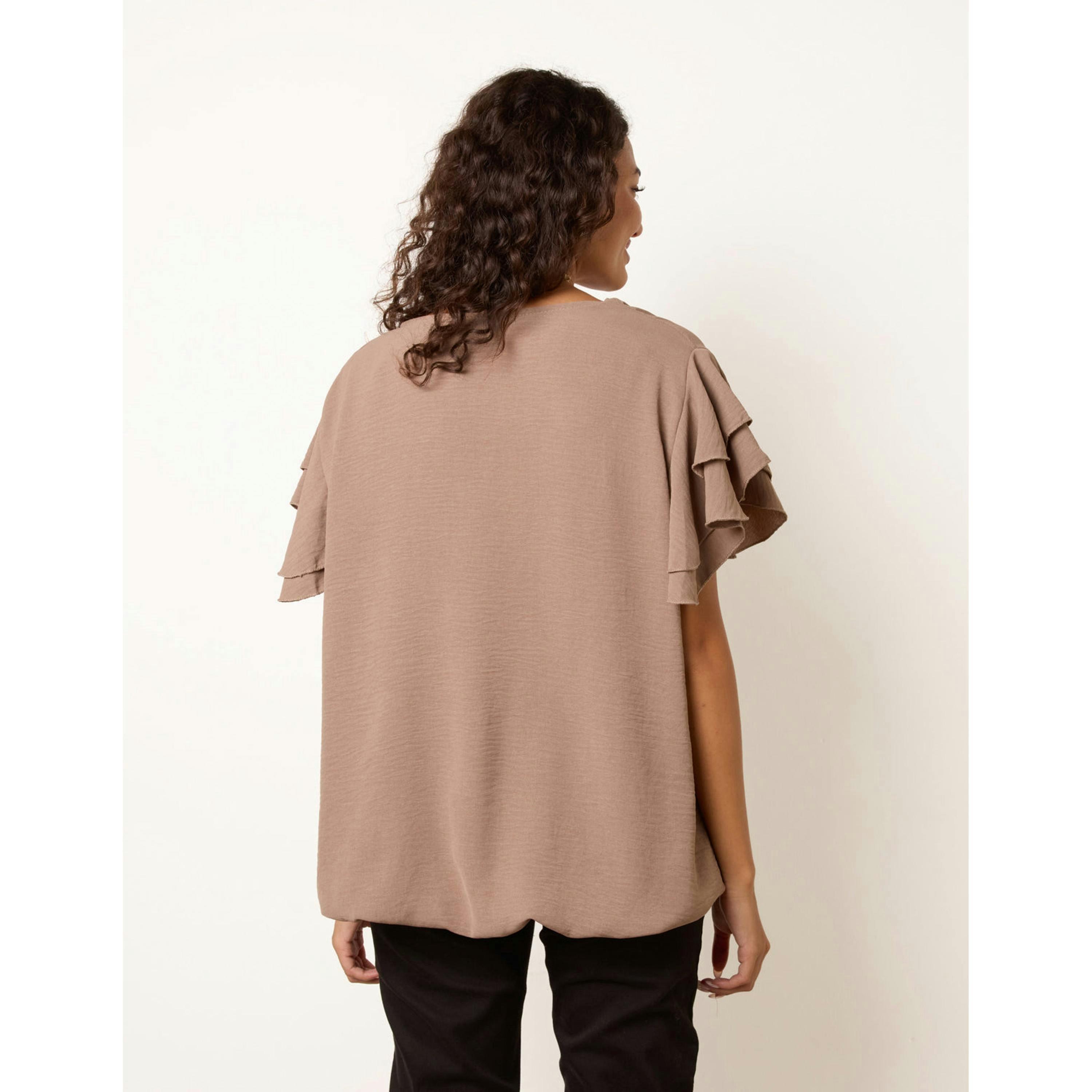Blue Vanilla Double Frill with Elasticated Hem Top  in Beige , view 2 of 4