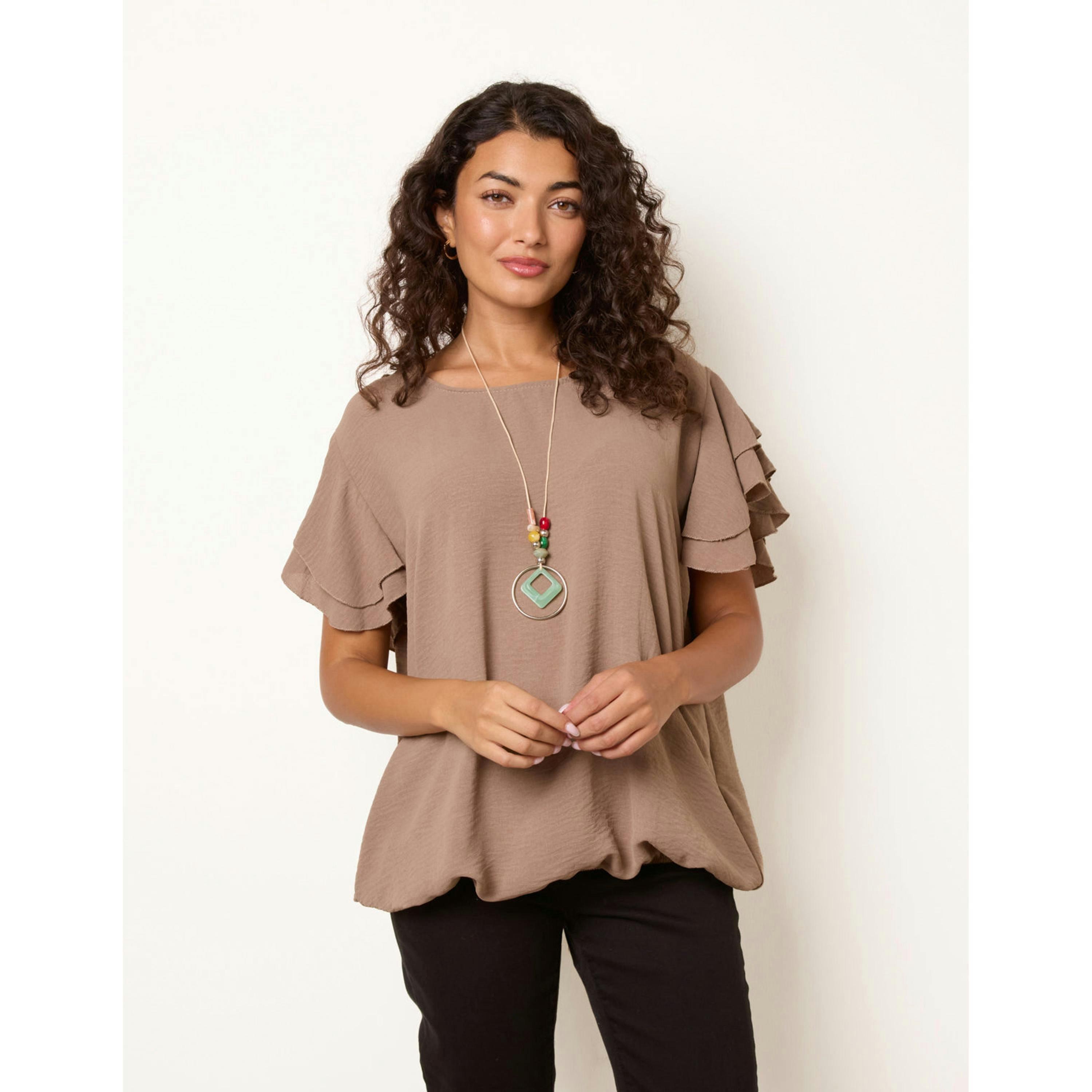 Blue Vanilla Double Frill with Elasticated Hem Top  in Beige , view 4 of 4