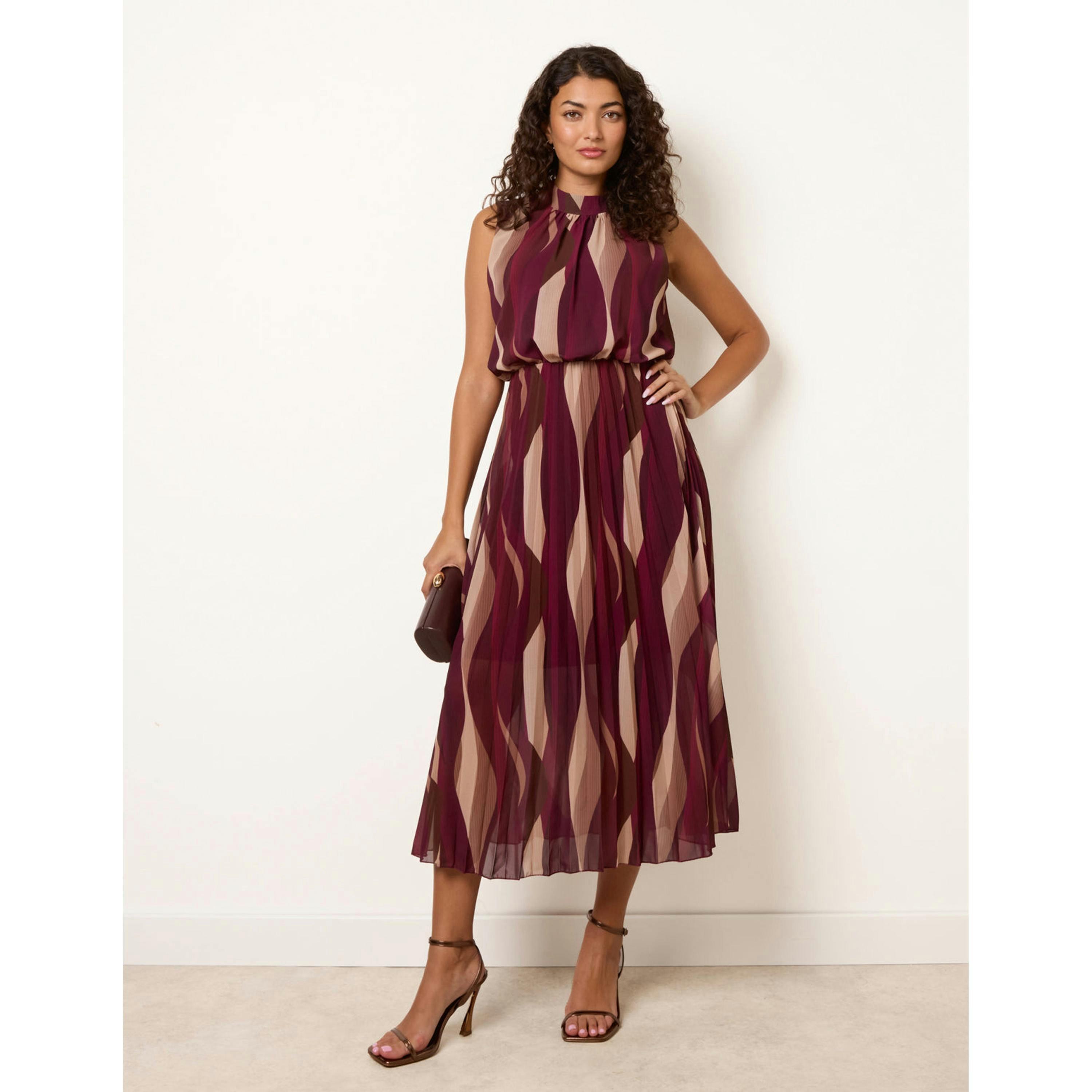 Blue Vanilla Sleeveless Puffball Pleated Dress  in Purple , view 3 of 4