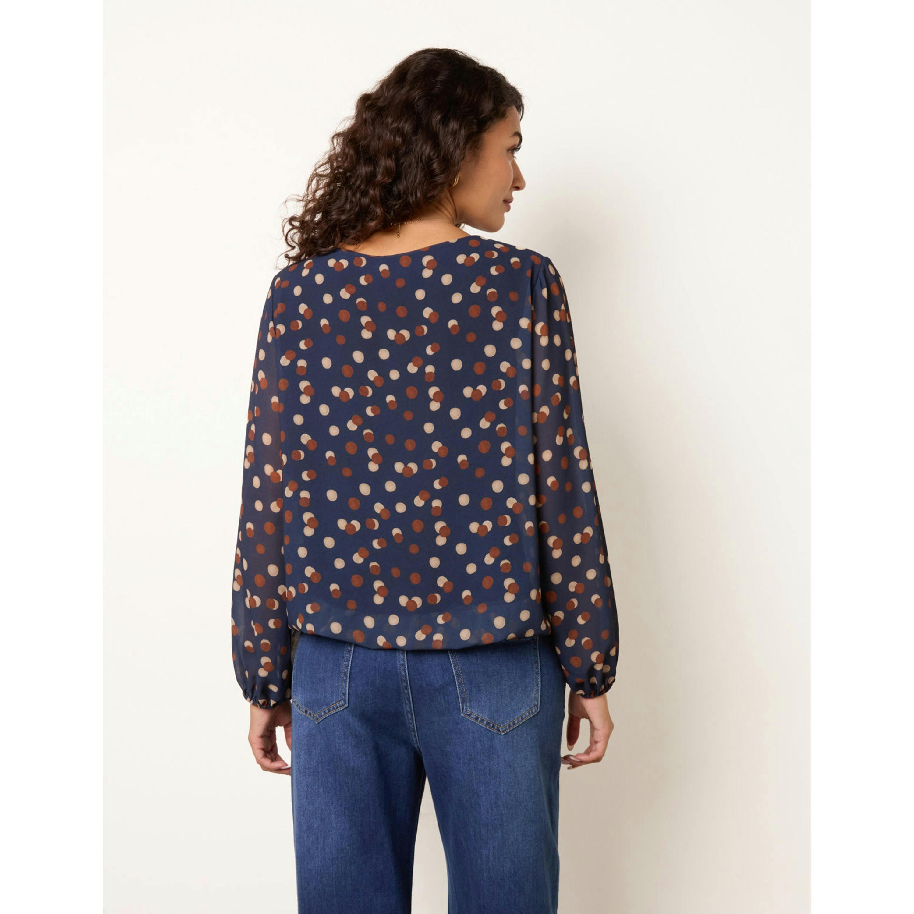 Blue Vanilla Round Neck Shadow Polka Dot Blouse  in Navy , view 2 of 4