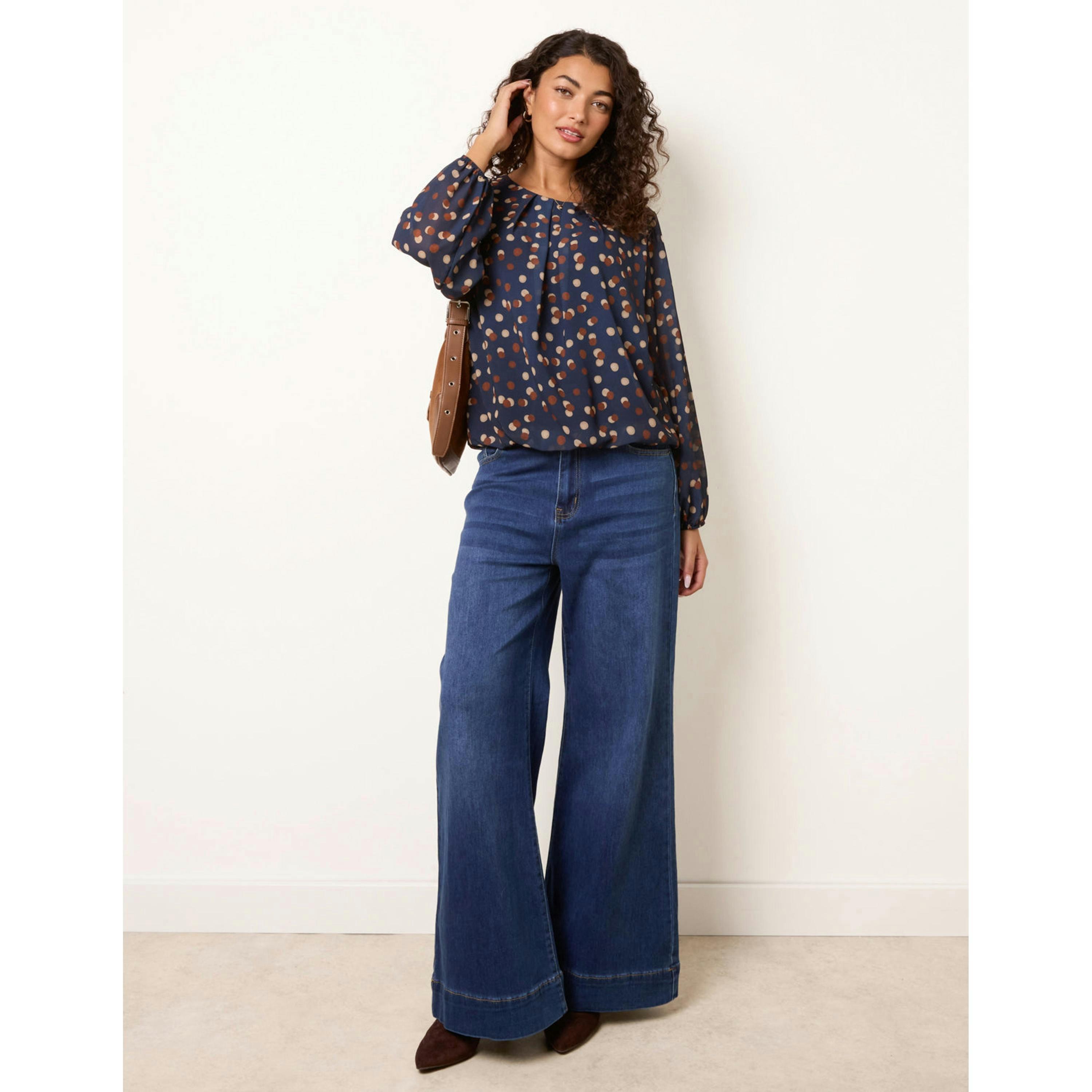 Blue Vanilla Round Neck Shadow Polka Dot Blouse  in Navy , view 3 of 4