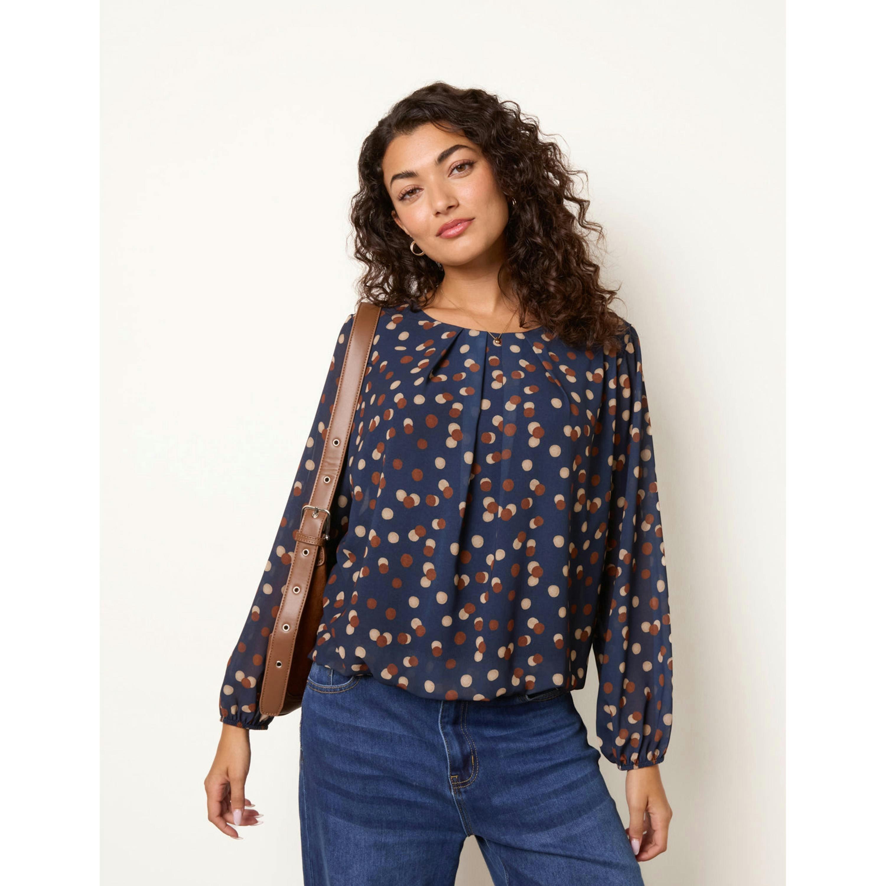 Blue Vanilla Round Neck Shadow Polka Dot Blouse  in Navy , view 4 of 4