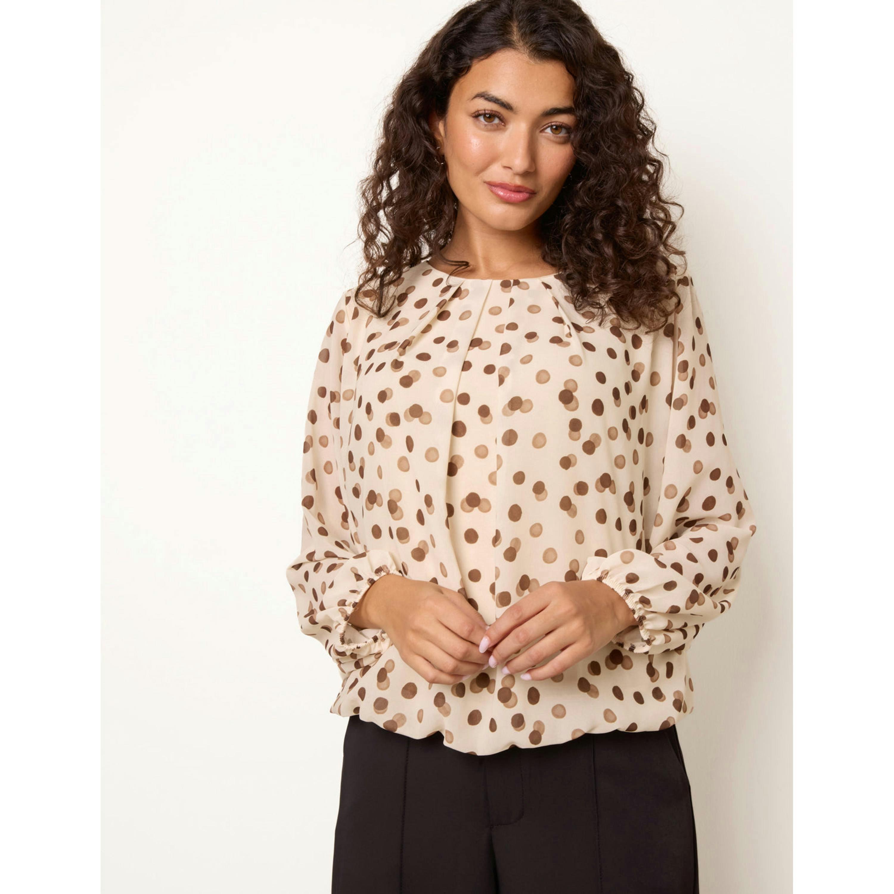 Blue Vanilla Round Neck Shadow Polka Dot Top  in Ivory , view 3 of 4