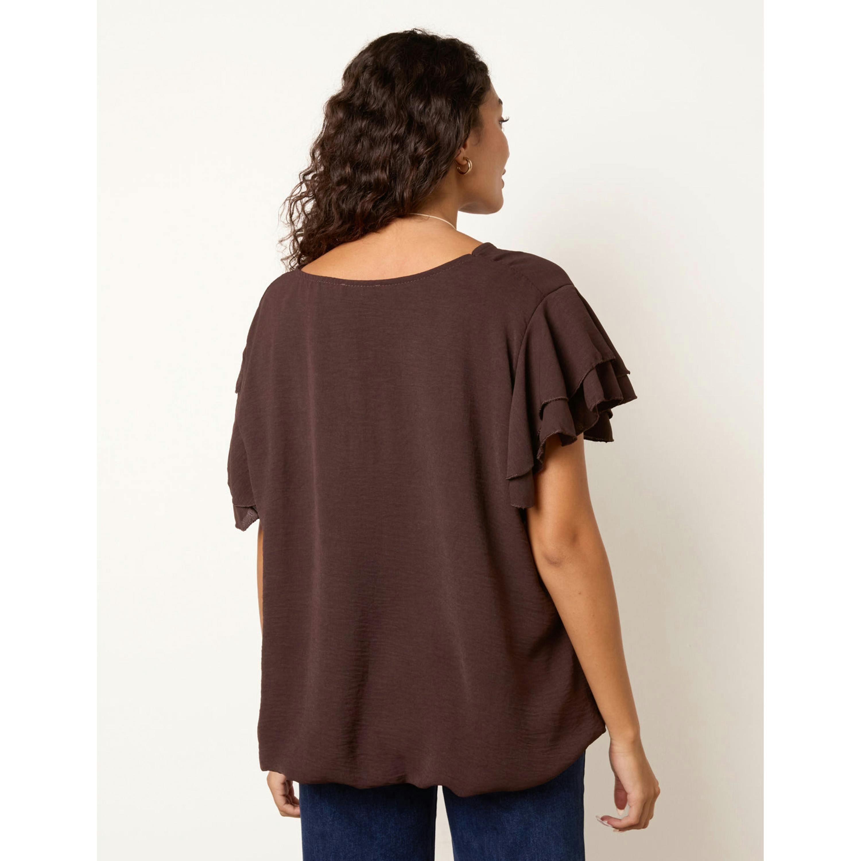 Blue Vanilla Double Frill with Elasticated Hem Top  in Brown , view 2 of 4