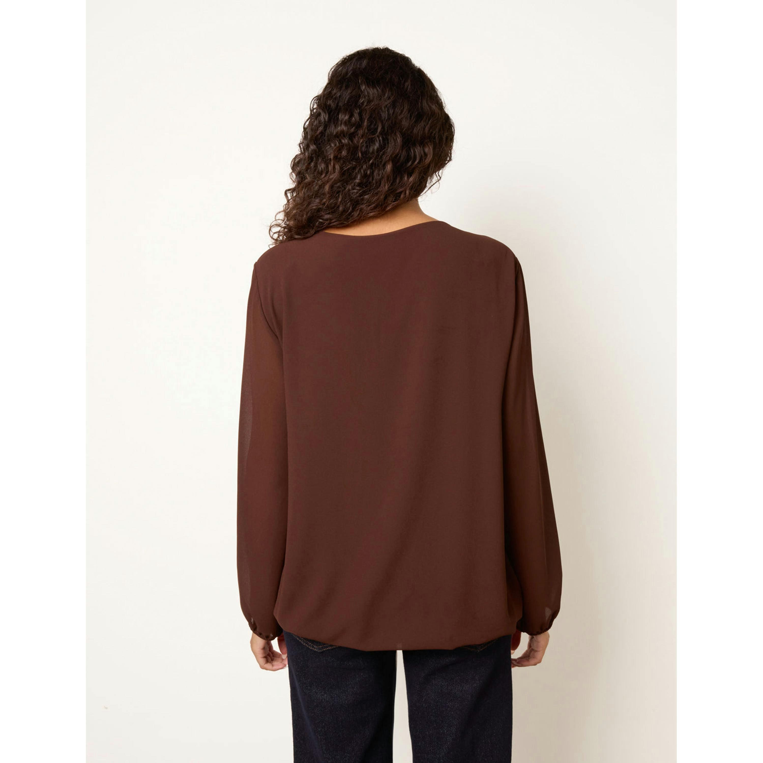 Blue Vanilla Puffball Round Neck Marble Button Blouse  in Brown , view 2 of 4