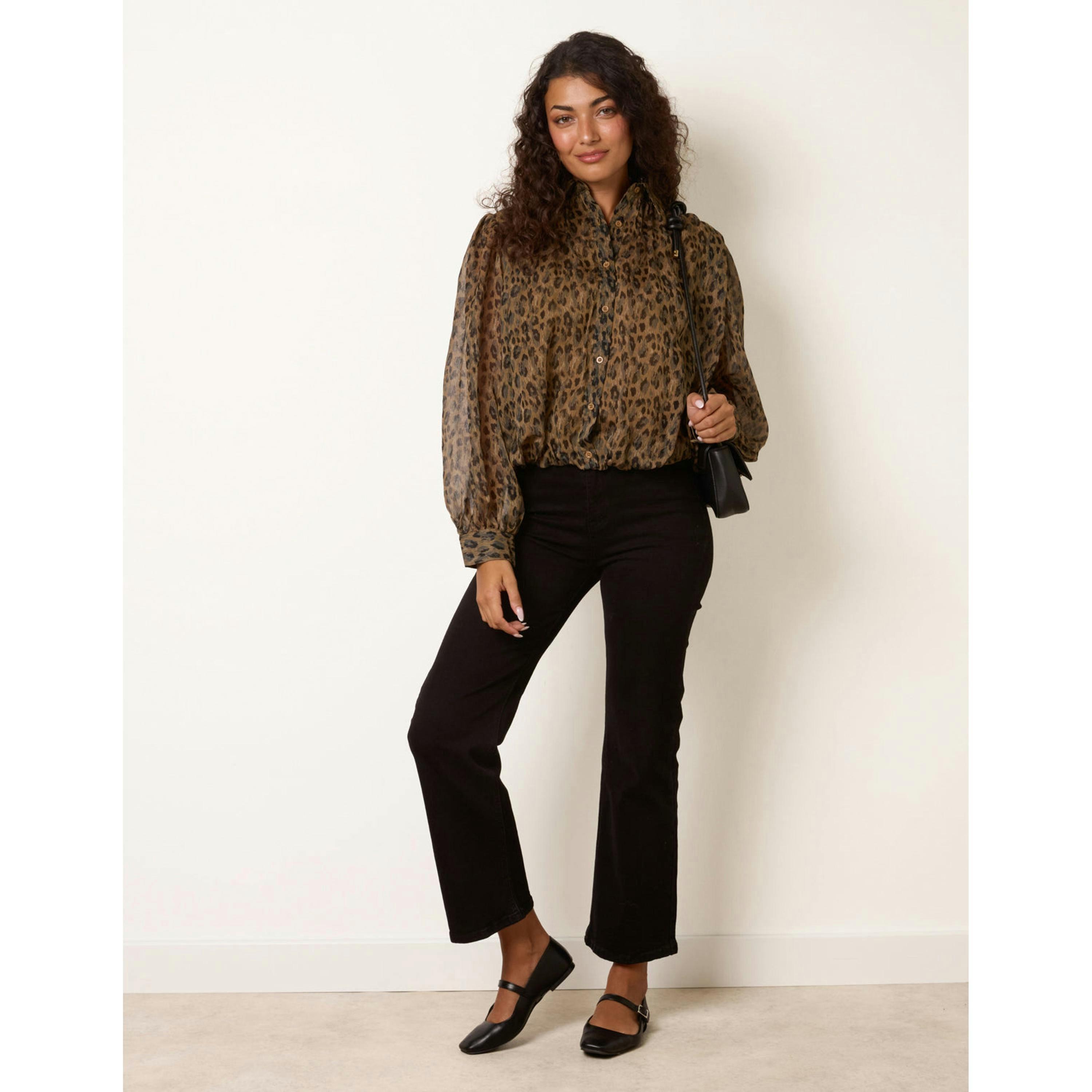 Blue Vanilla Leopard Mesh Puff Ball Shirt  in Brown , view 3 of 4