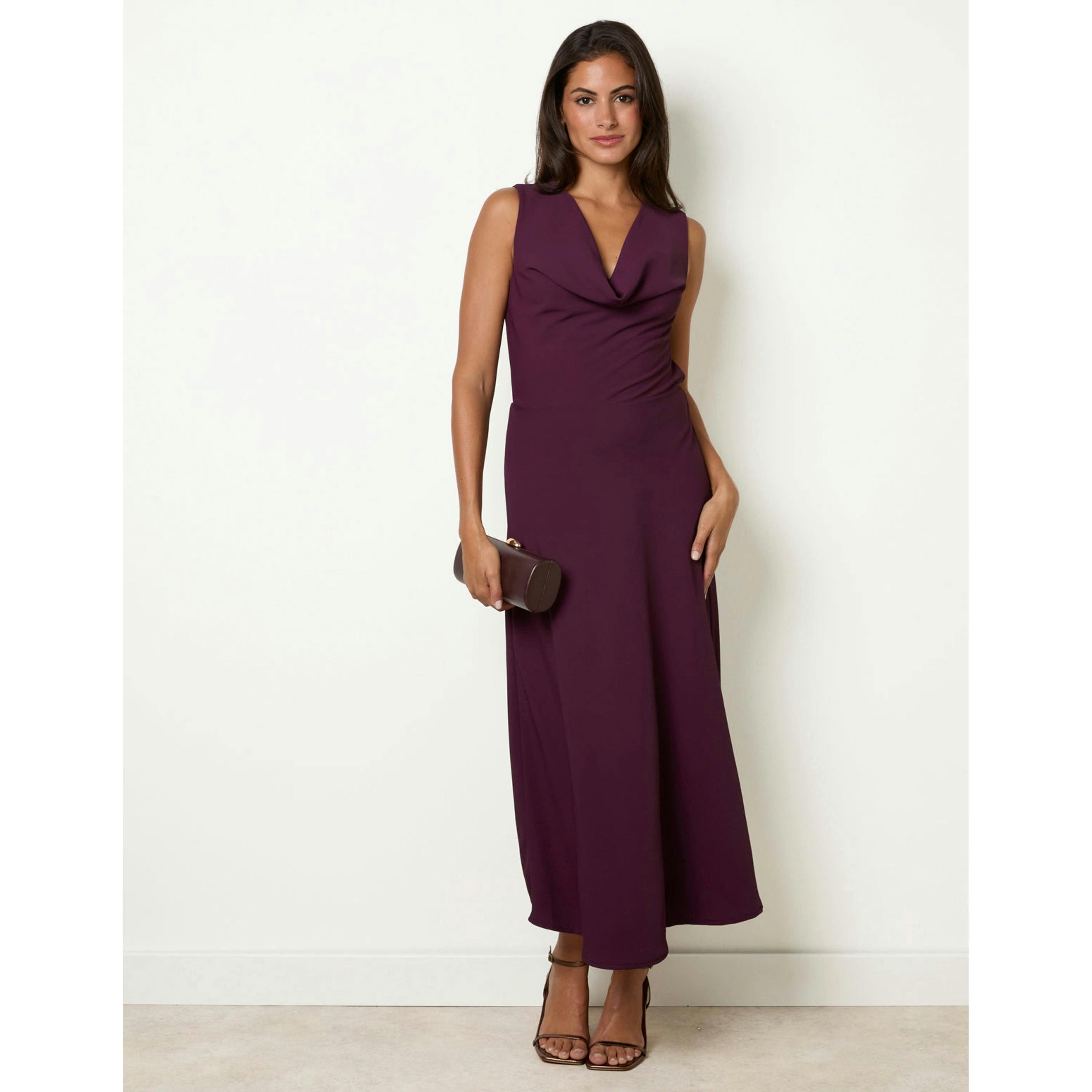 Blue Vanilla Draped Cowl Neck Dress  in Wine , view 3 of 4