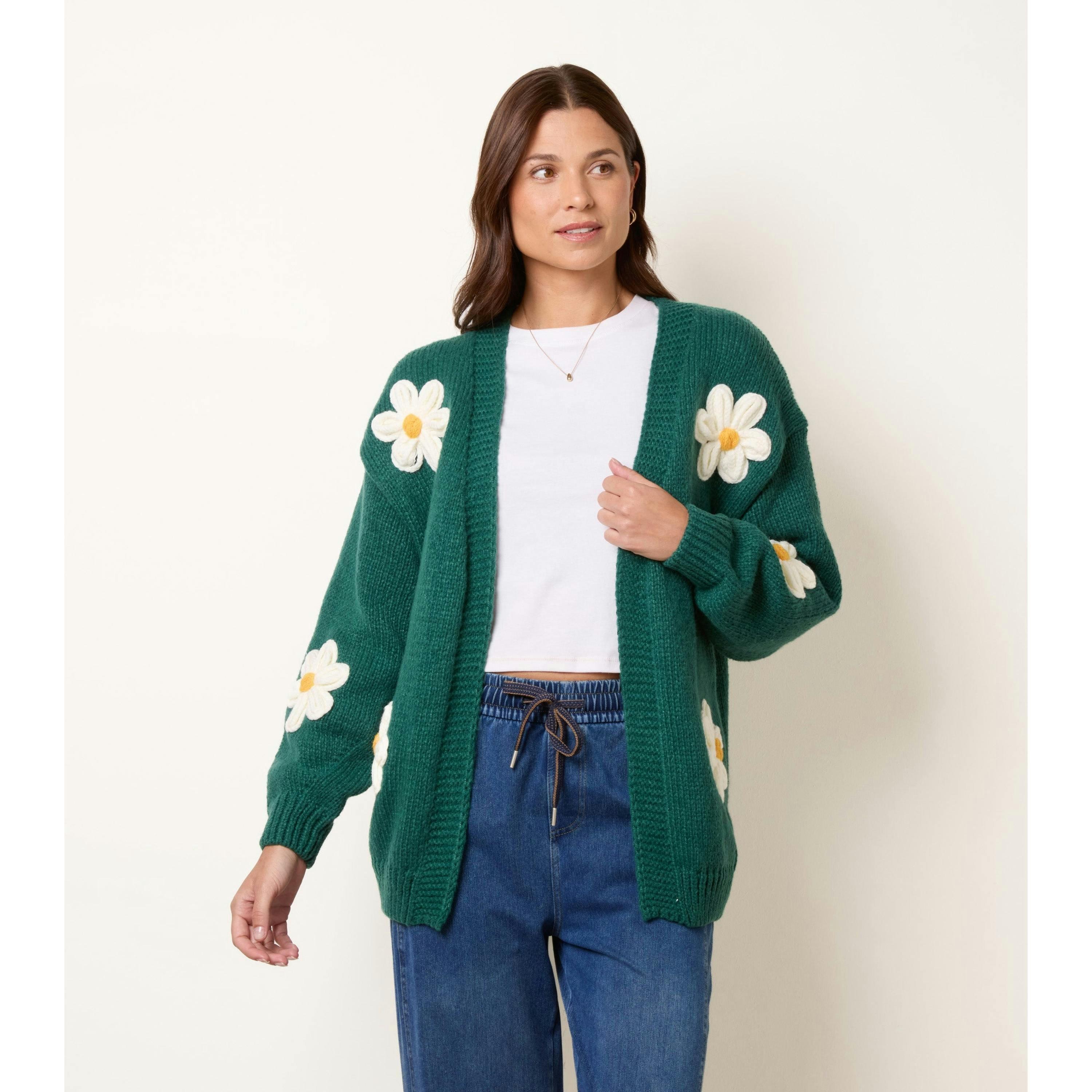 Blue Vanilla Daisy Cardigan  in Green , view 4 of 4