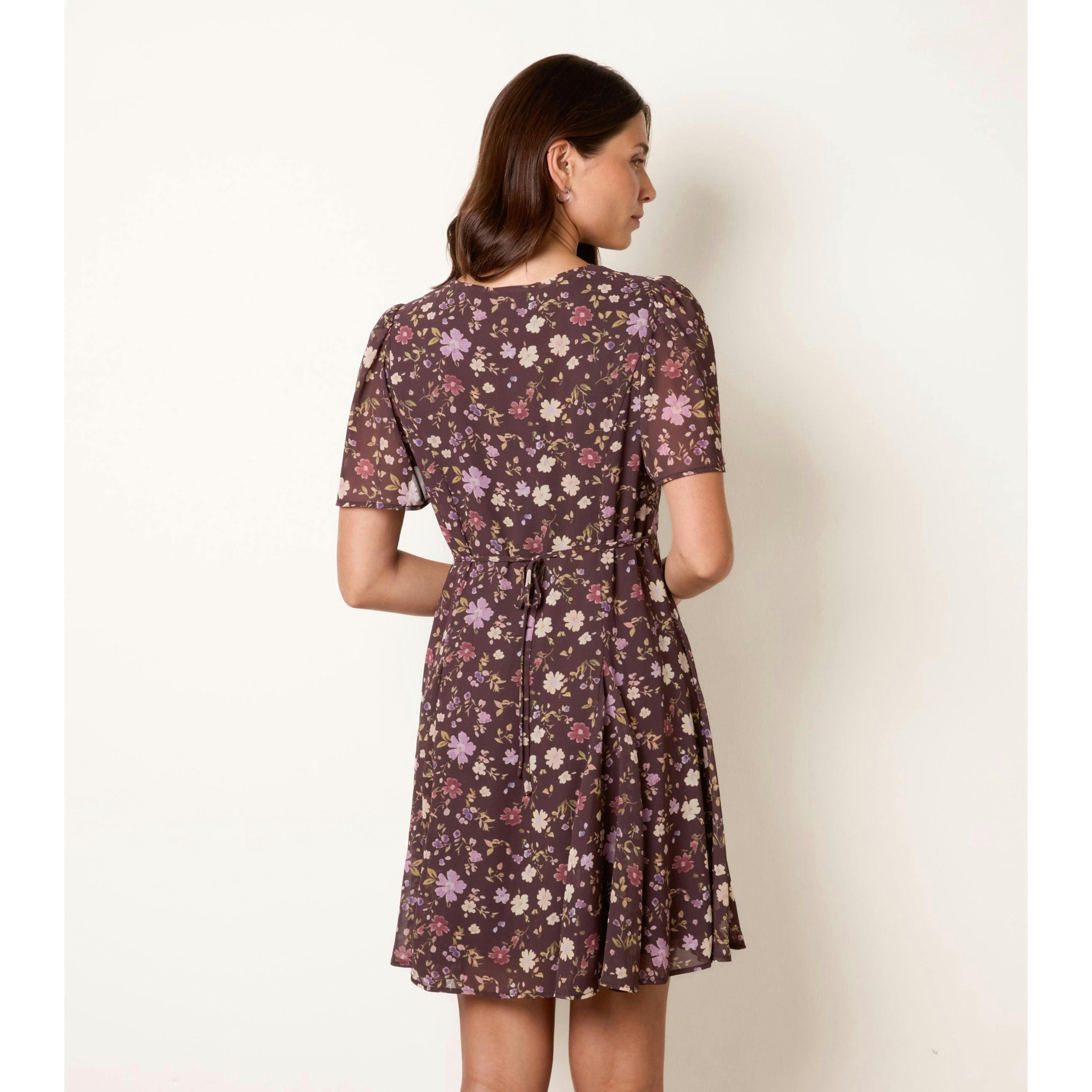 Blue Vanilla V Neck Floral Mini Dress  in Brown , view 4 of 4