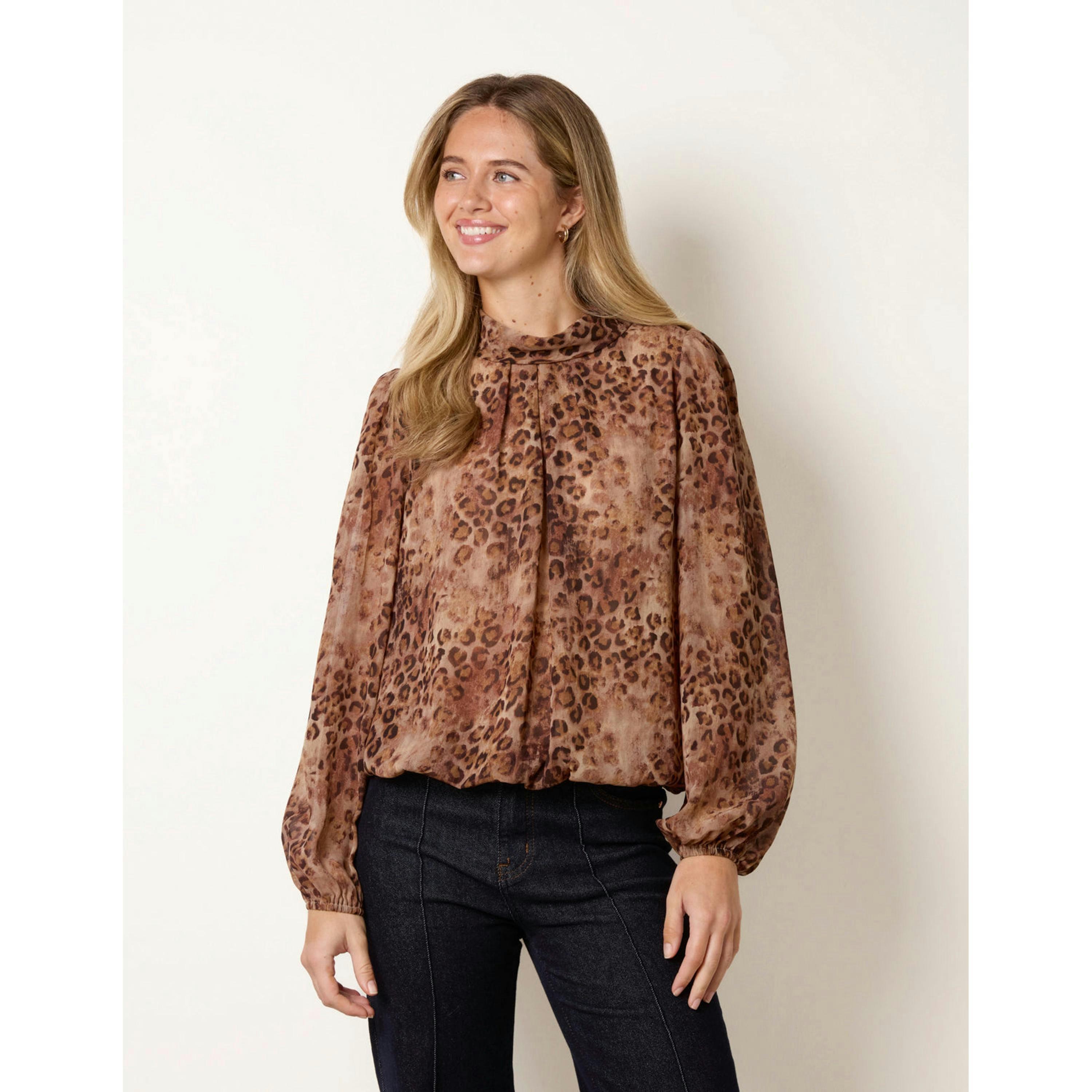 Blue Vanilla Cowl Neck Puff Ball Blouse  in Brown , view 2 of 5