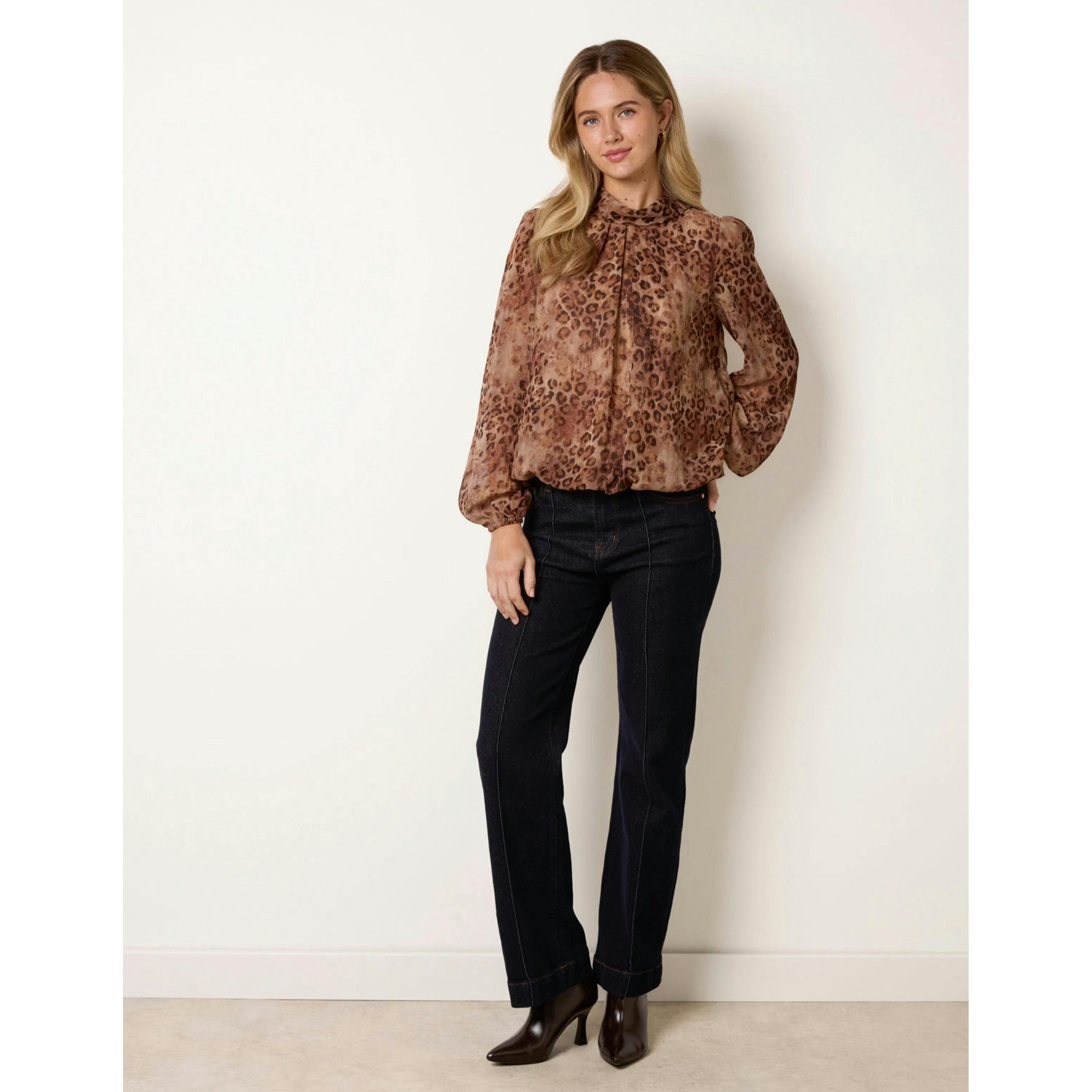 Blue Vanilla Cowl Neck Puff Ball Blouse  in Brown , view 3 of 5