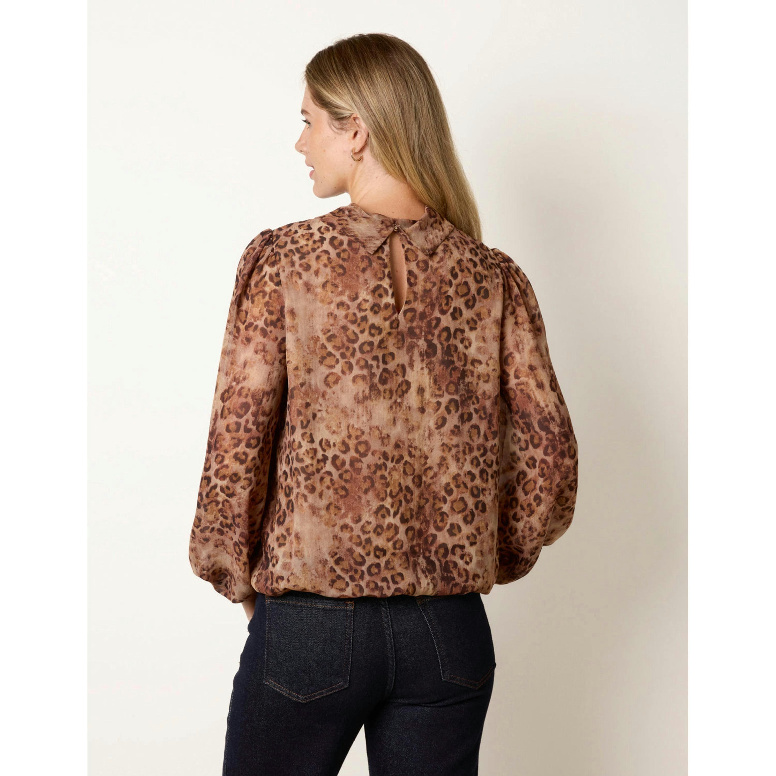 Blue Vanilla Cowl Neck Puff Ball Blouse  in Brown , view 4 of 5