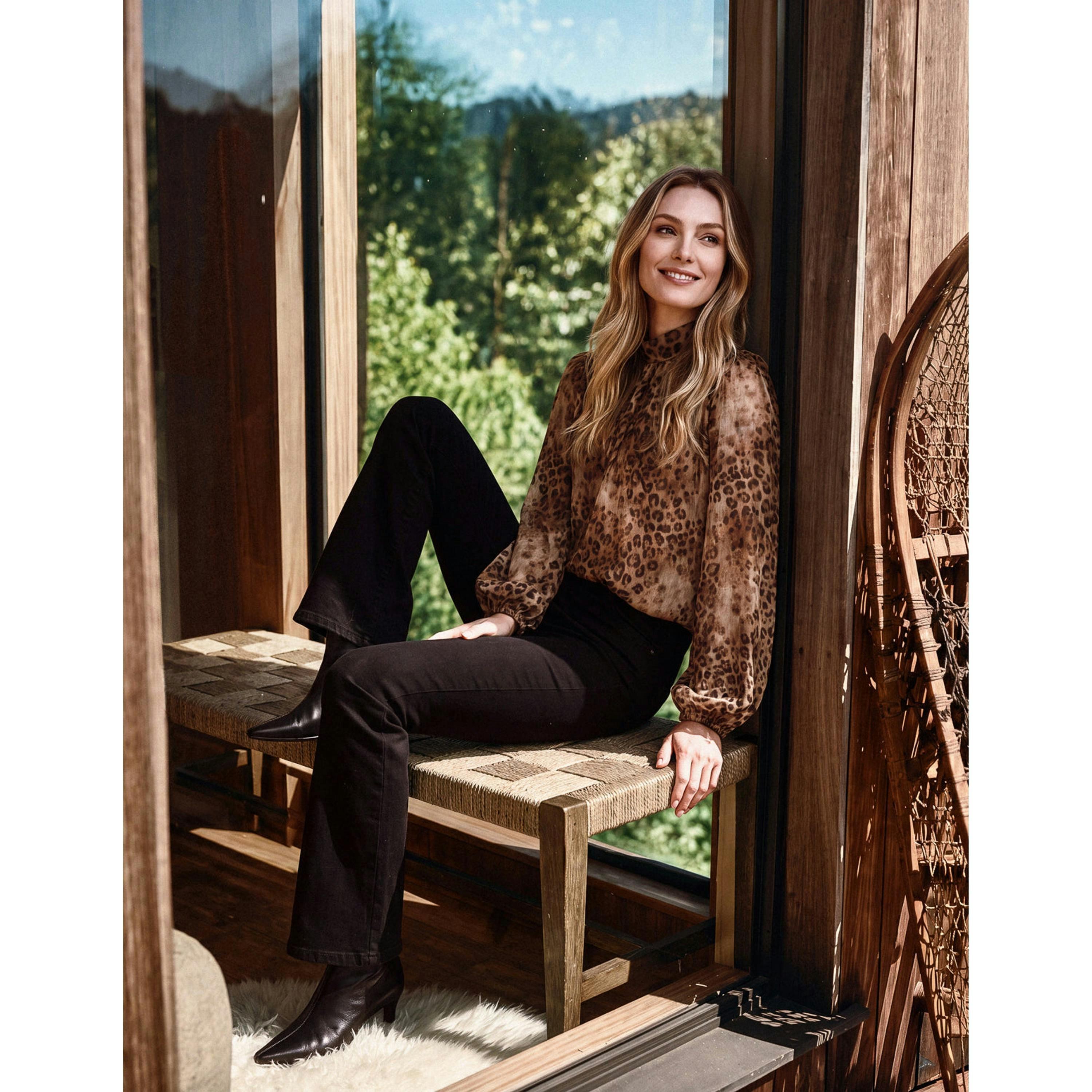 Blue Vanilla Cowl Neck Puff Ball Blouse  in Brown , view 5 of 5