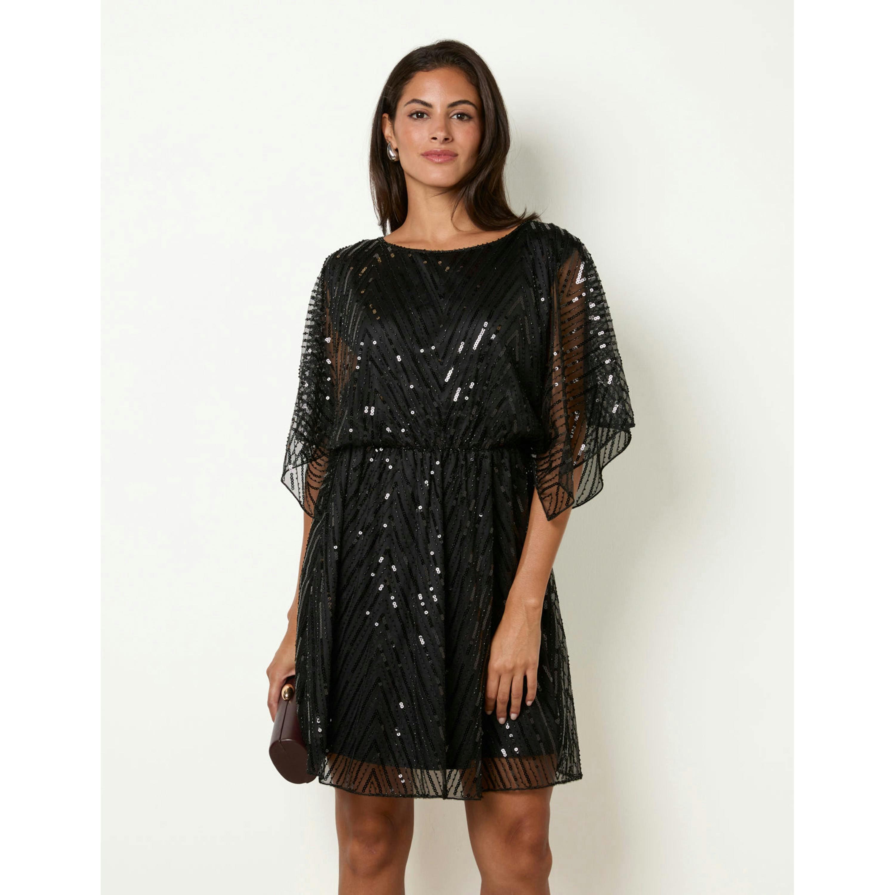 Blue Vanilla Sequin And Embellished Chevron Dress  in Black , view 3 of 4