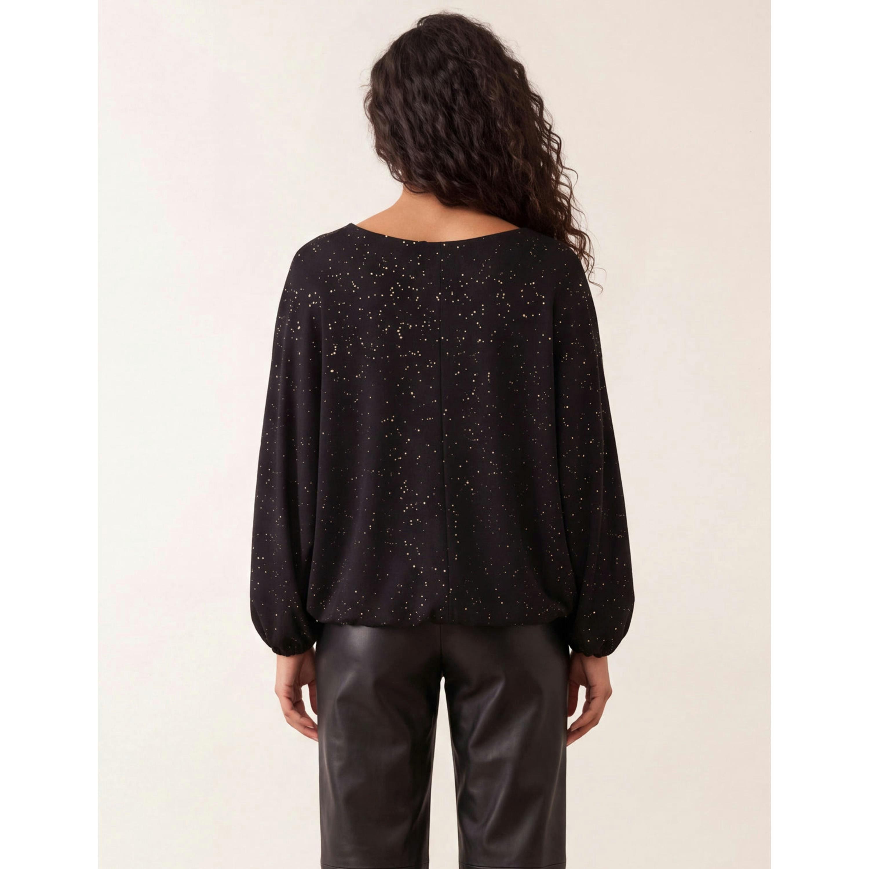 Blue Vanilla Splash Foil Printed Top  in Black , view 2 of 4