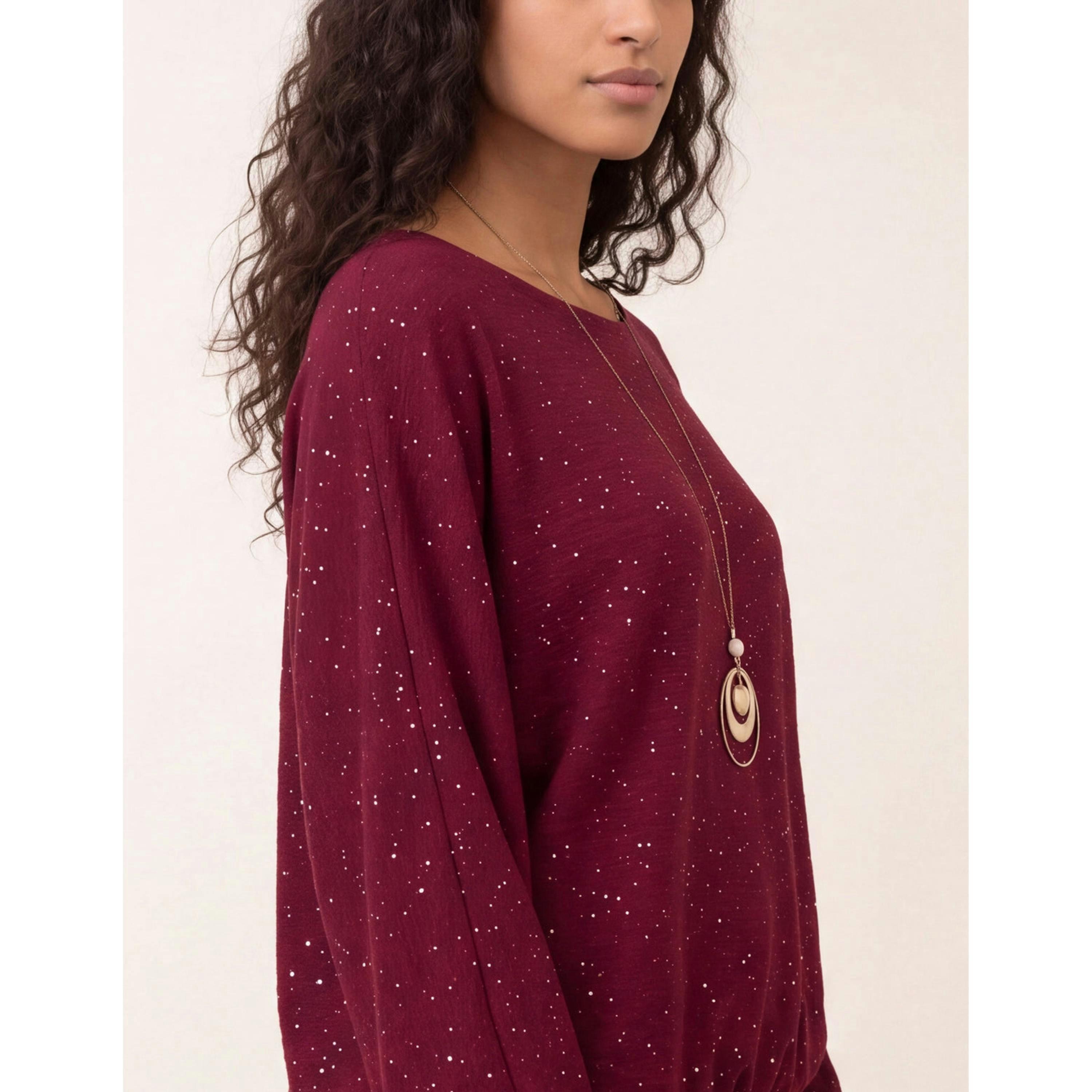 Blue Vanilla Splash Foil Printed Top  in Red , view 4 of 4