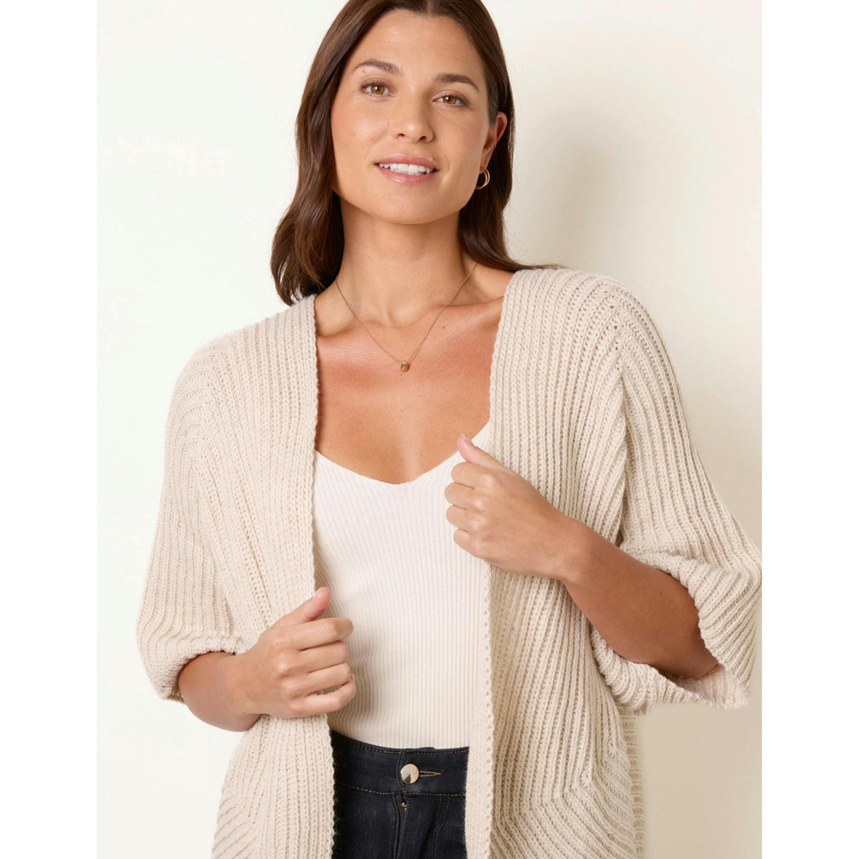Blue Vanilla Knitted Mid Length Cardigan  in Beige , view 3 of 4