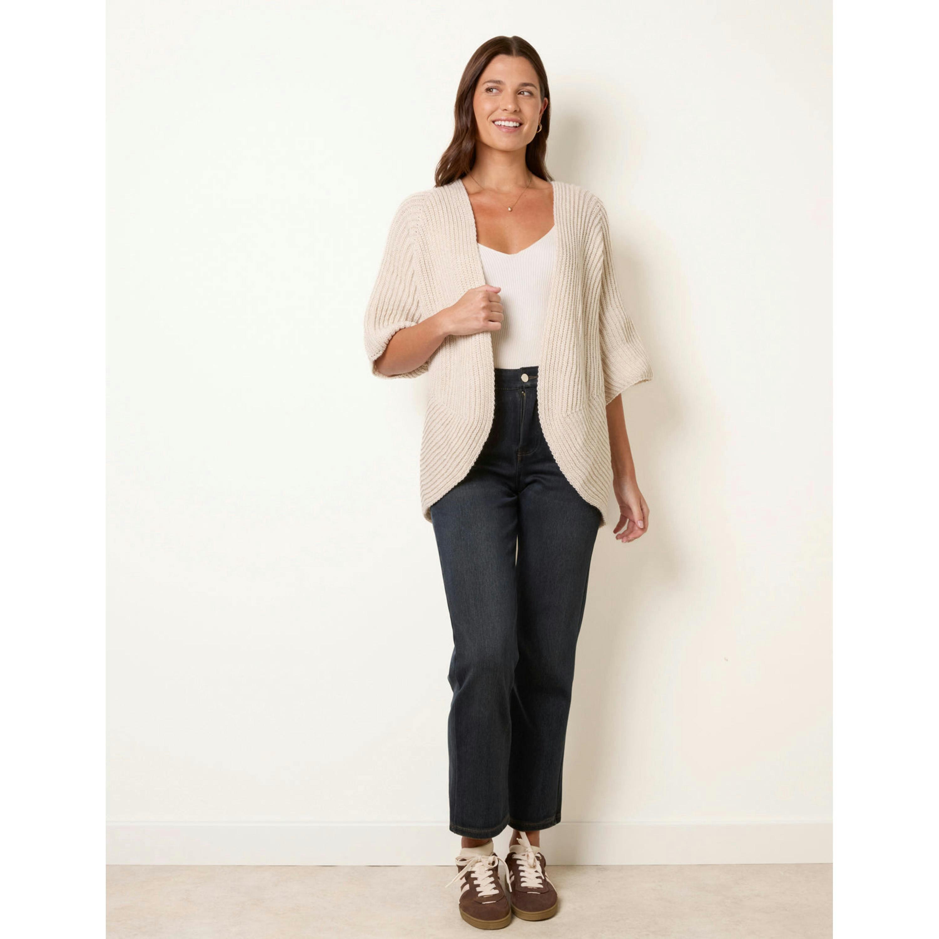 Blue Vanilla Knitted Mid Length Cardigan  in Beige , view 4 of 4