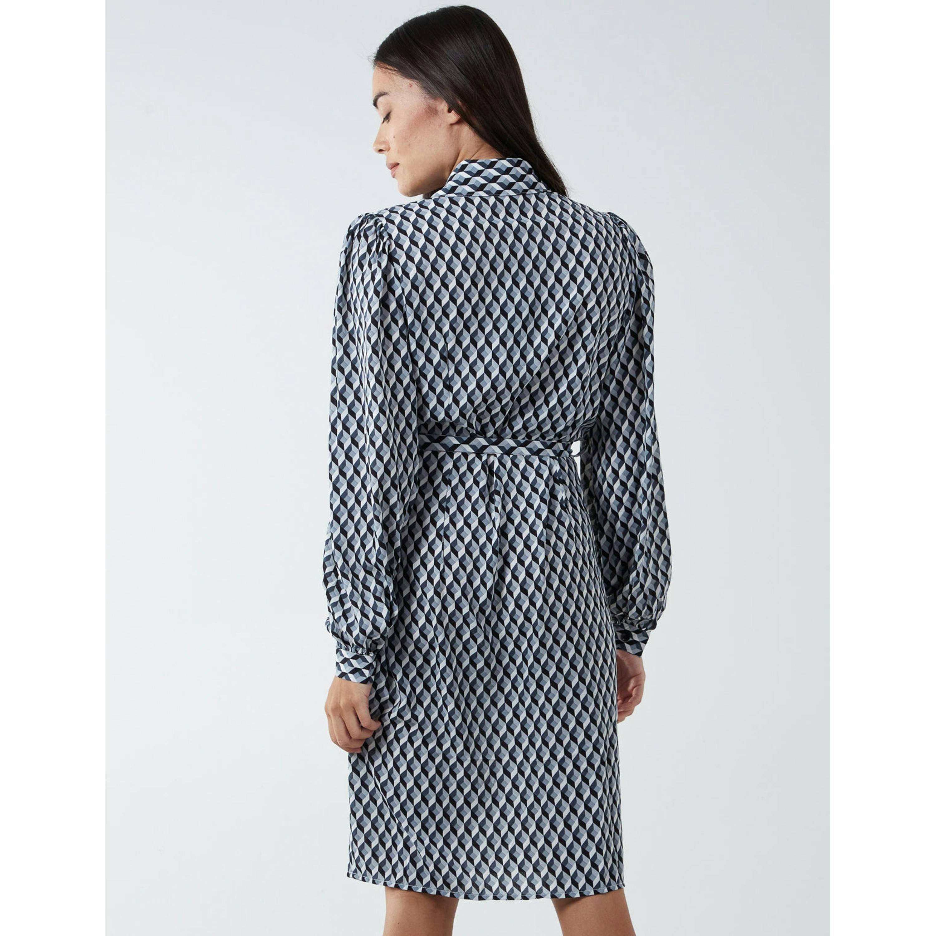 Blue Vanilla Geometric Print Shirt Dress  in Black , view 2 of 5