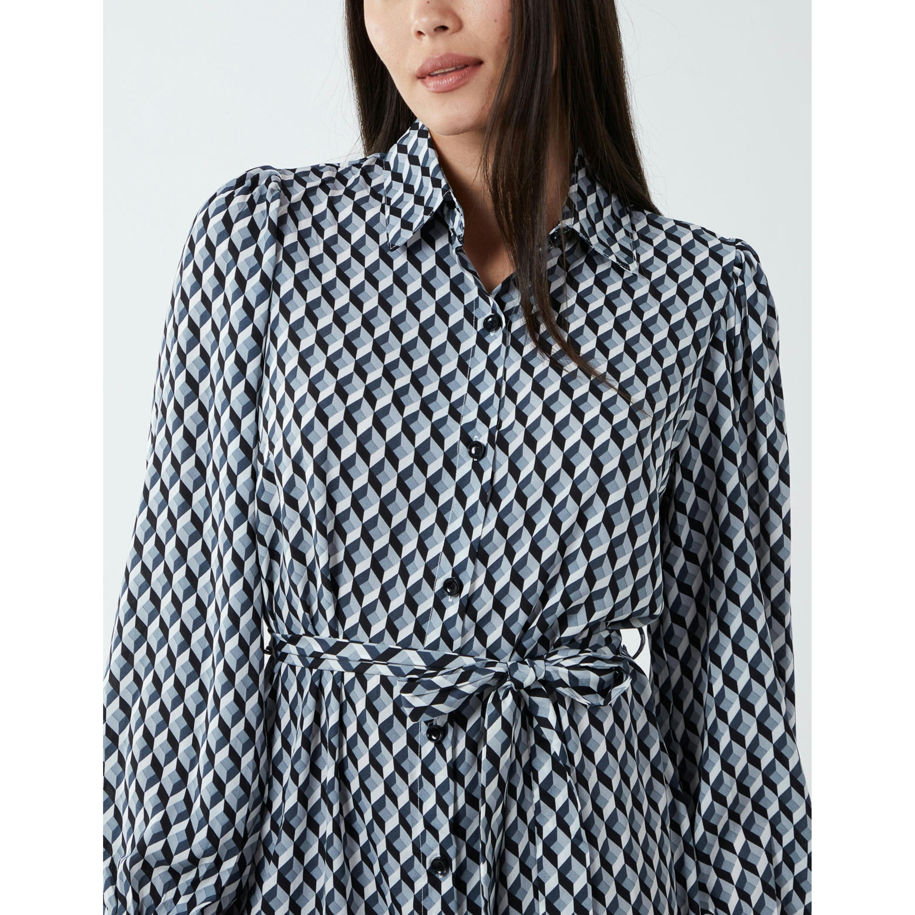 Blue Vanilla Geometric Print Shirt Dress  in Black , view 3 of 5