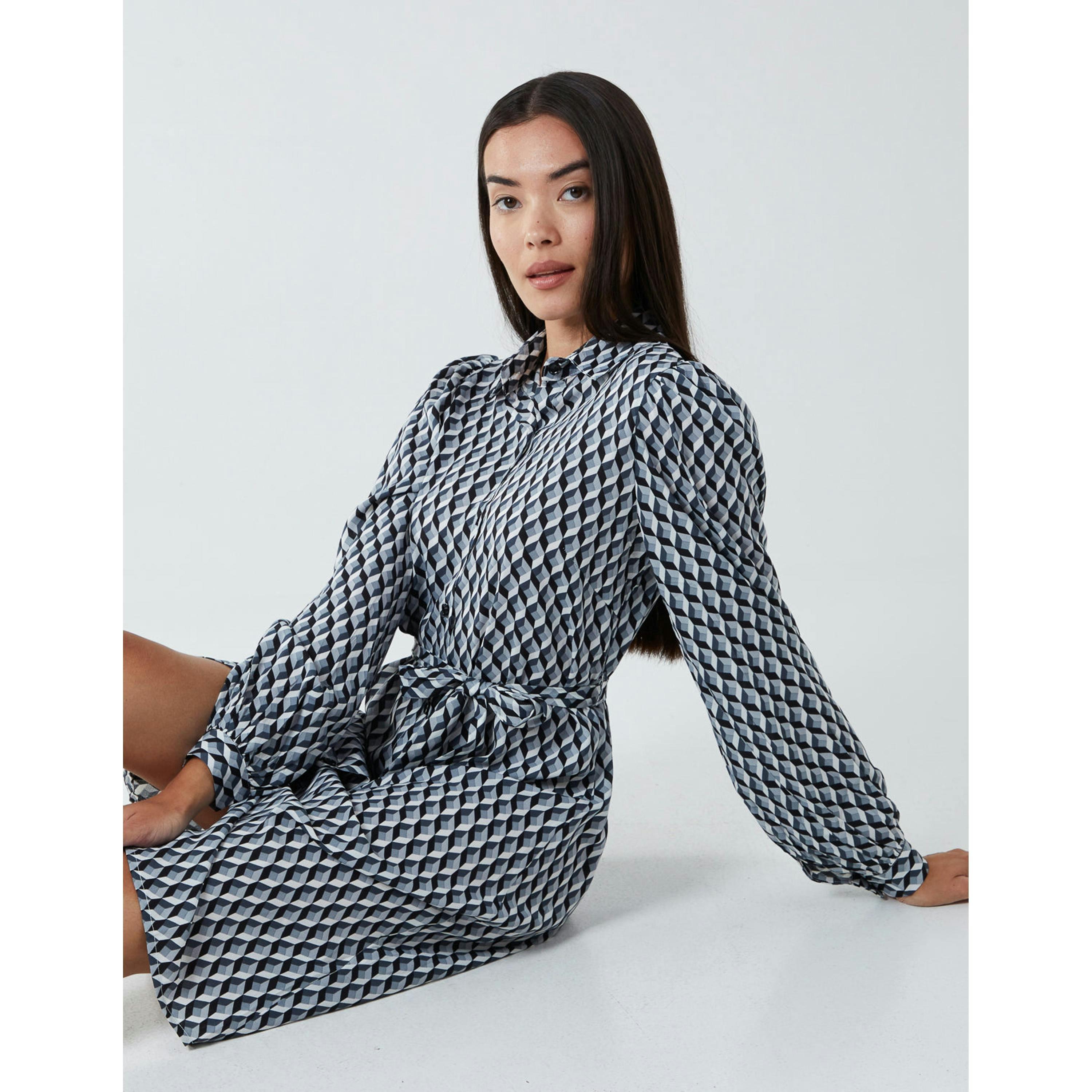 Blue Vanilla Geometric Print Shirt Dress  in Black , view 4 of 5
