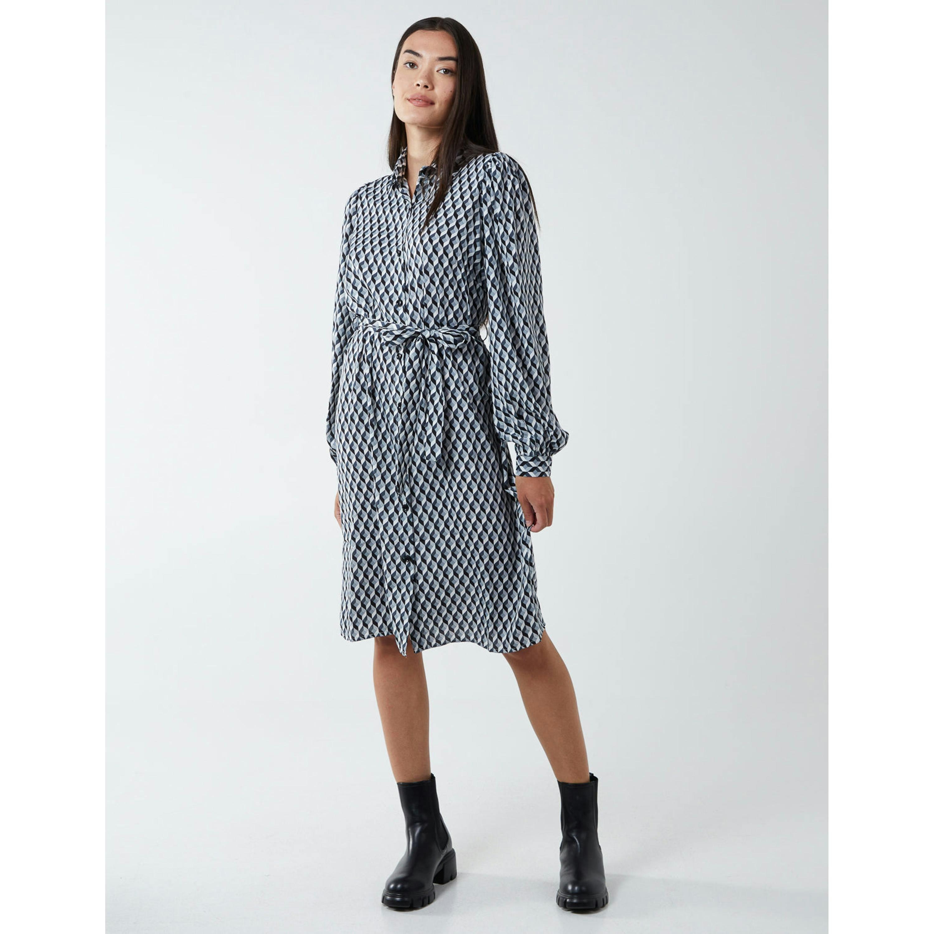 Blue Vanilla Geometric Print Shirt Dress  in Black , view 5 of 5