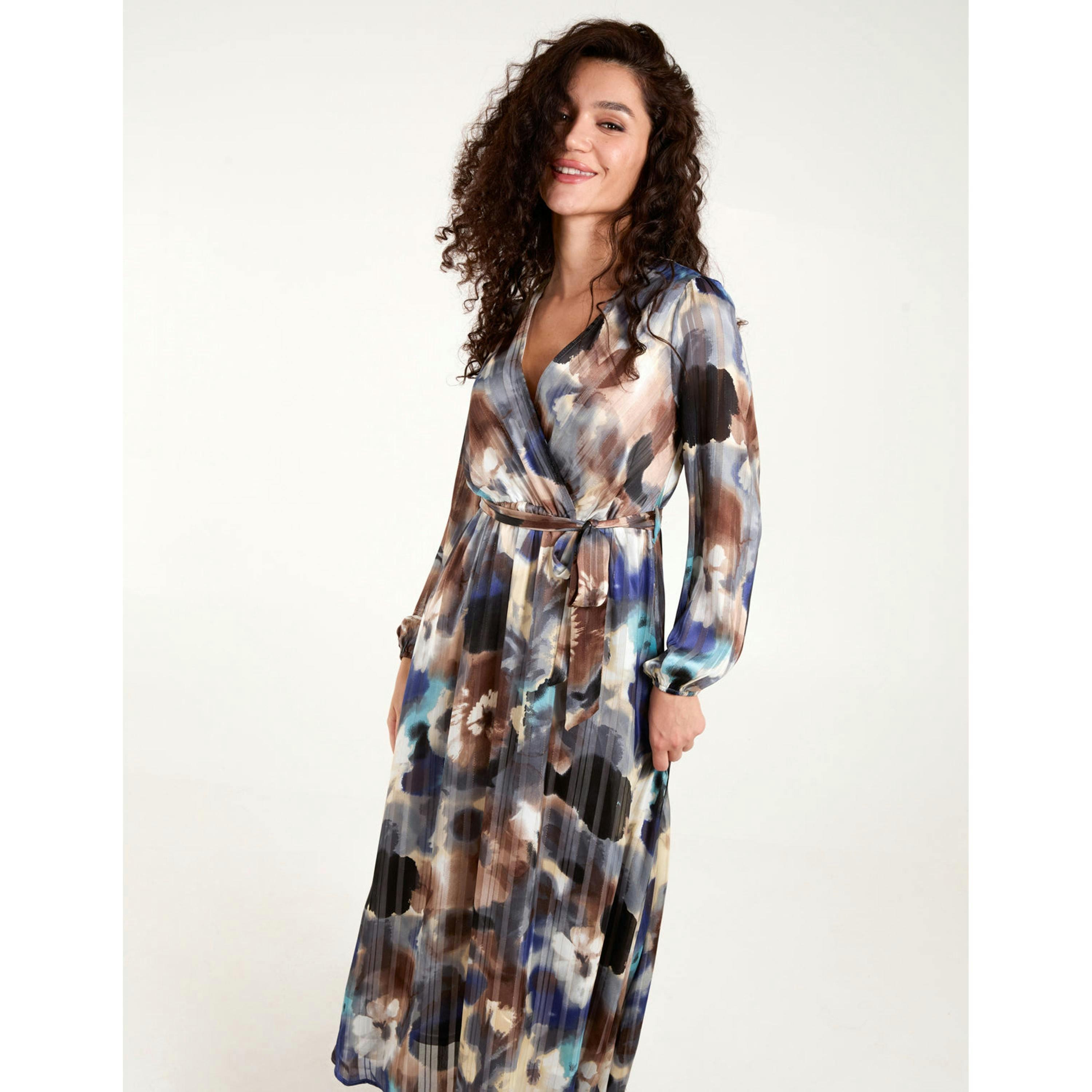 Blue Vanilla Watercolour Wrap Midi Dress  in Navy , view 2 of 6