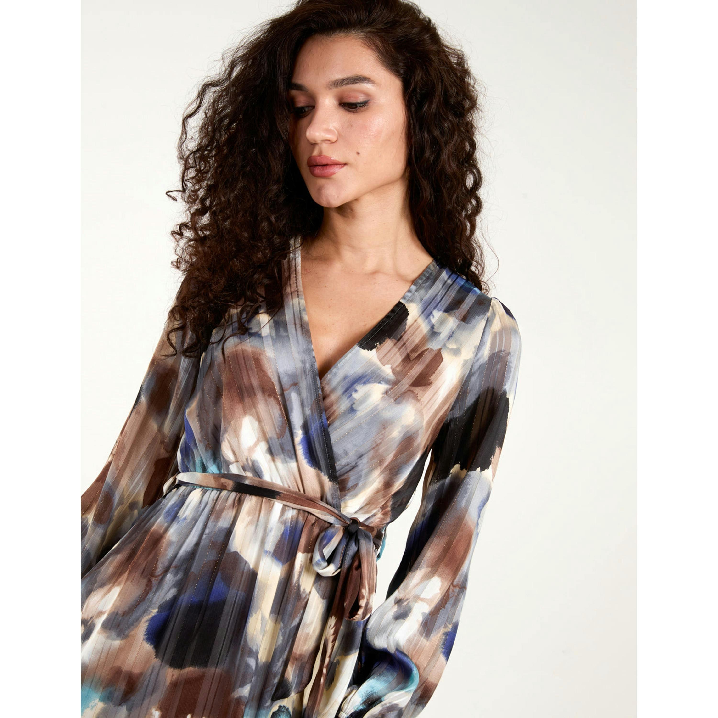 Blue Vanilla Watercolour Wrap Midi Dress  in Navy , view 3 of 6