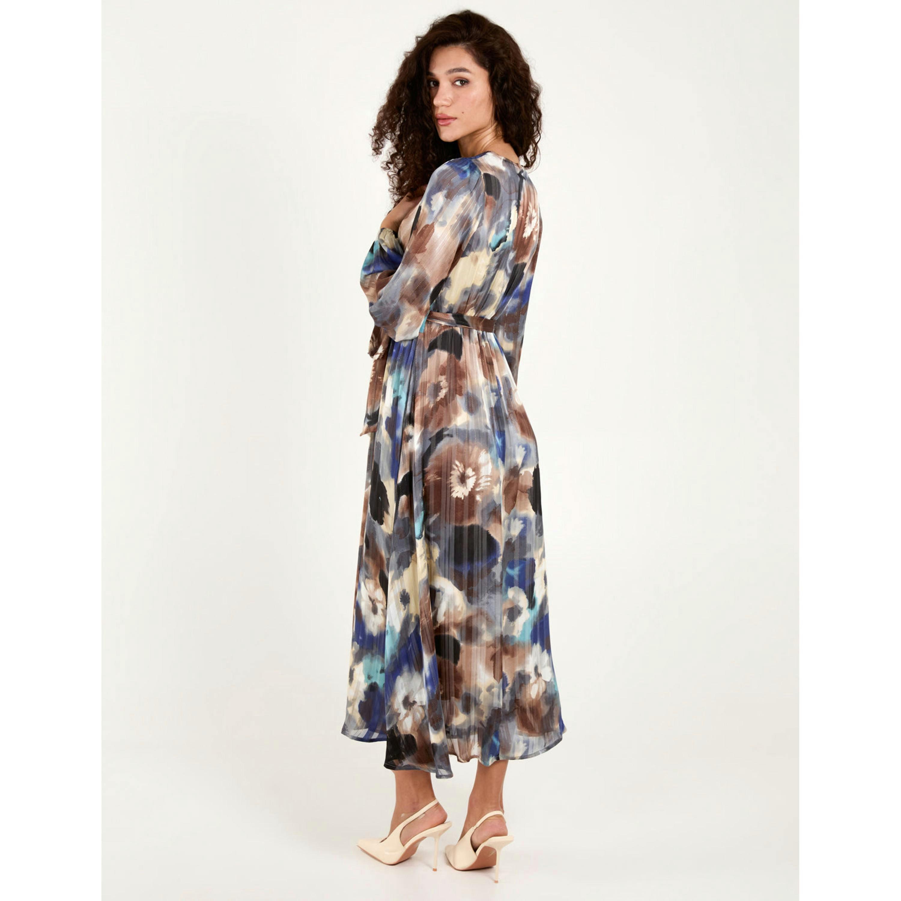 Blue Vanilla Watercolour Wrap Midi Dress  in Navy , view 4 of 6