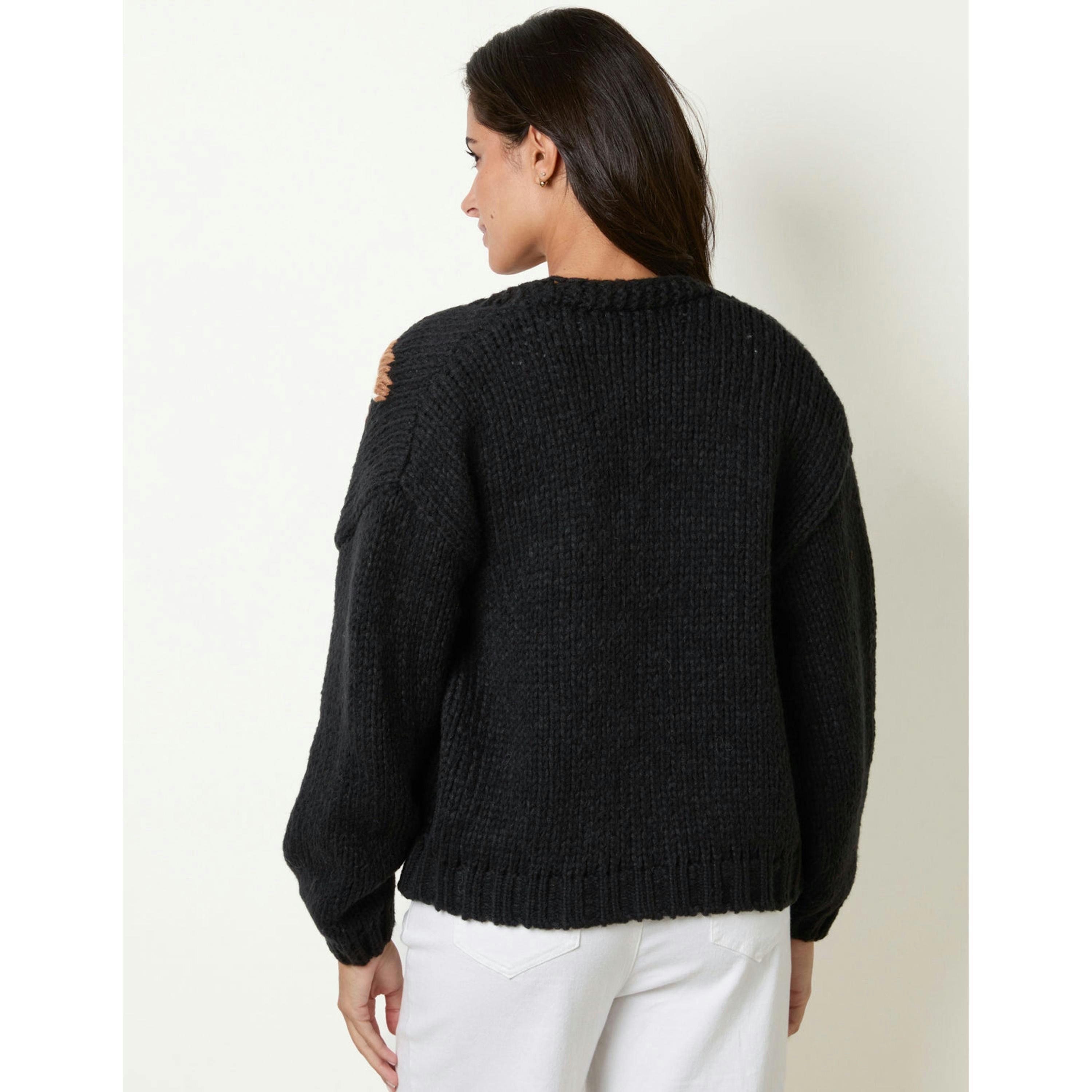 Blue Vanilla Cardigan With Floral Embroidery  in Black , view 2 of 6