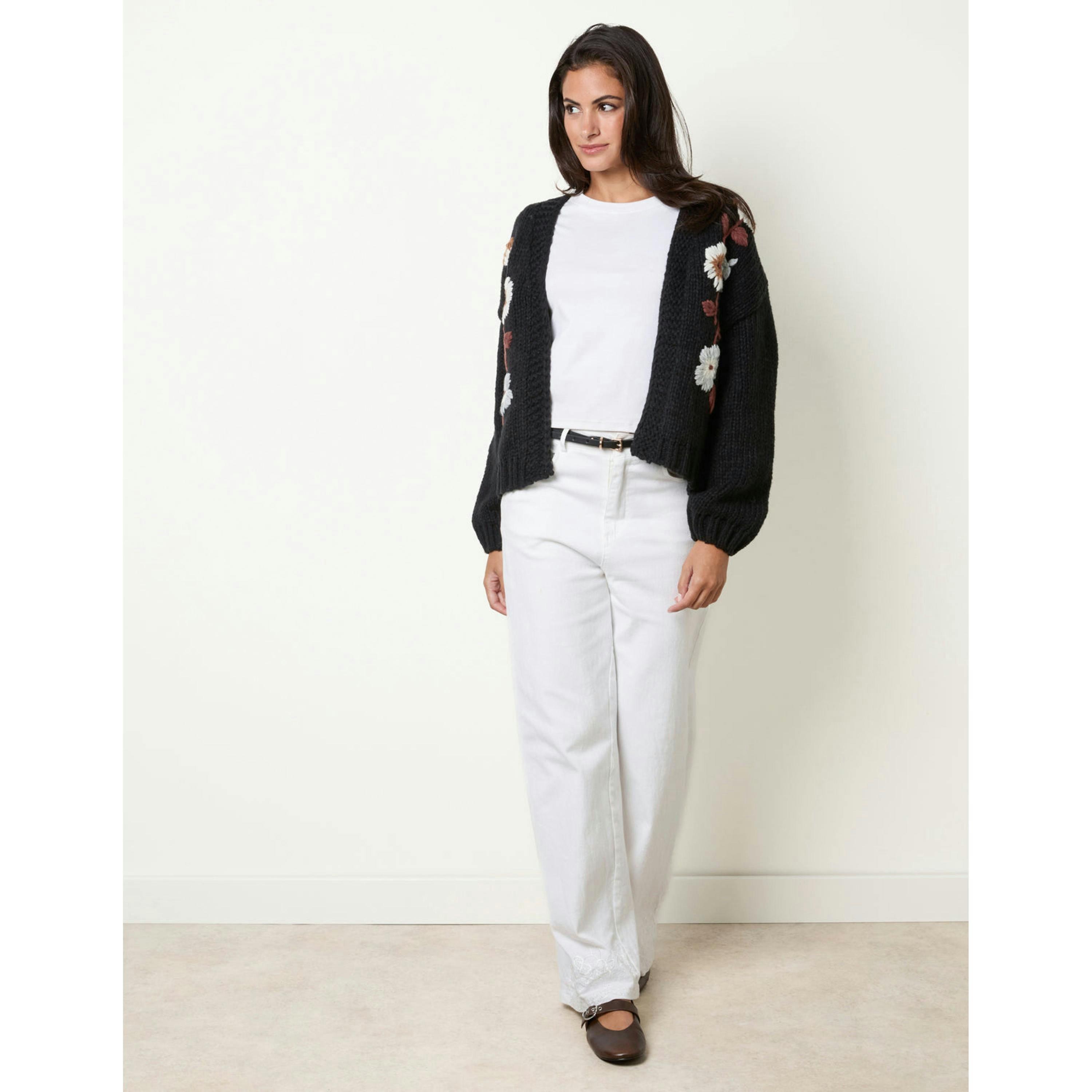 Blue Vanilla Cardigan With Floral Embroidery  in Black , view 4 of 6