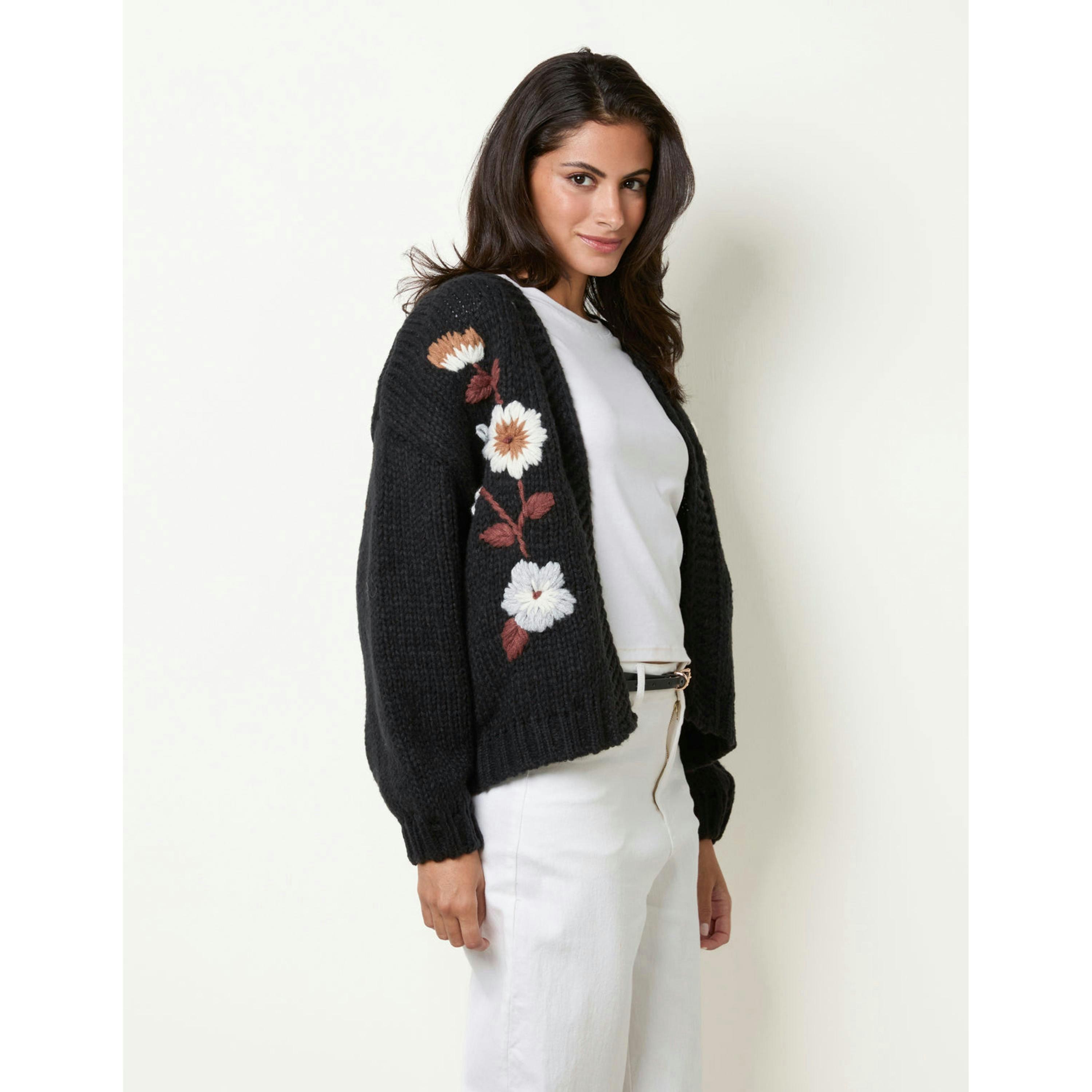 Blue Vanilla Cardigan With Floral Embroidery  in Black , view 5 of 6