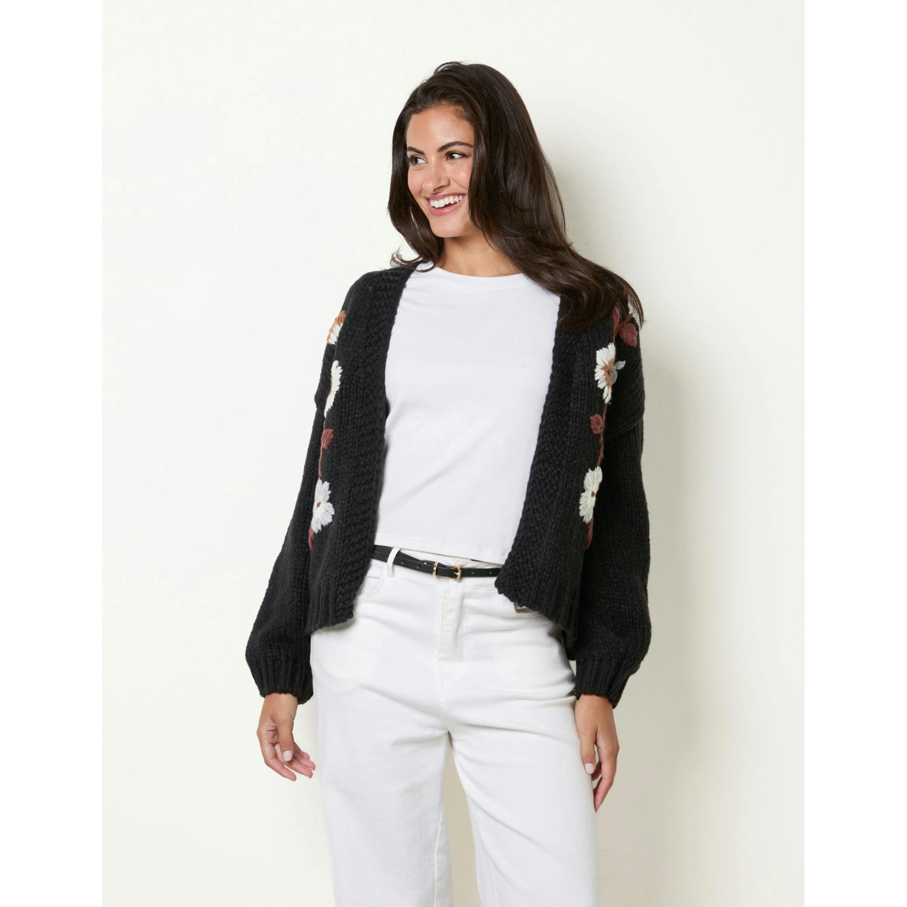 Blue Vanilla Cardigan With Floral Embroidery  in Black , view 6 of 6