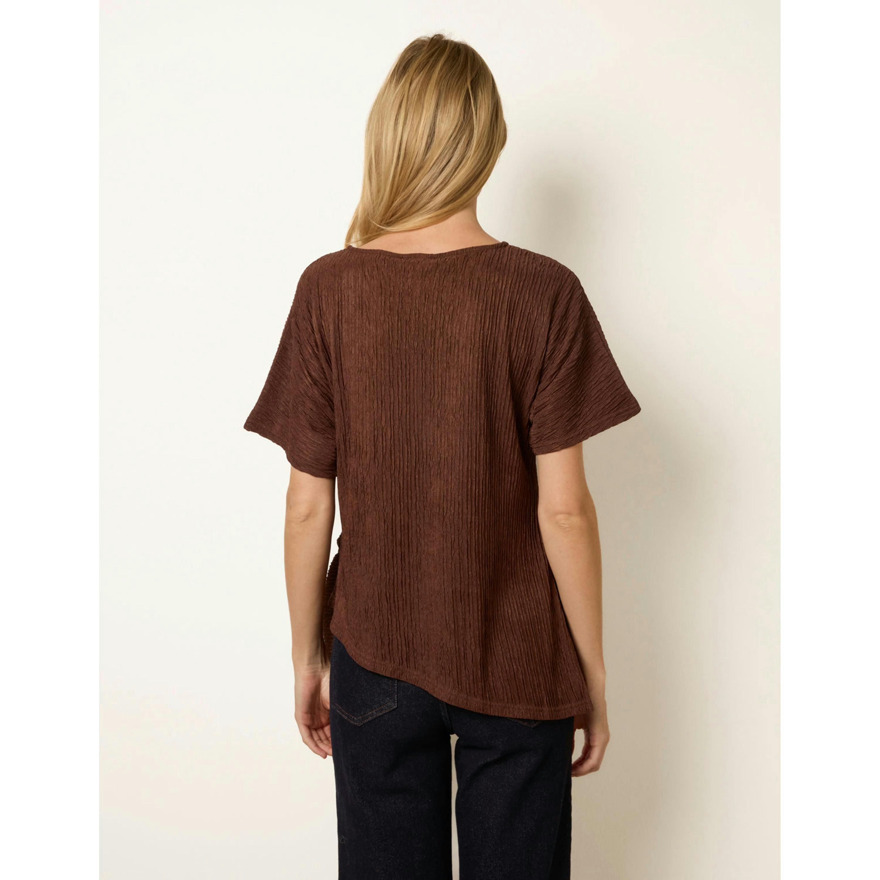 Blue Vanilla Side Tie Crinkle Top  in Brown , view 2 of 4