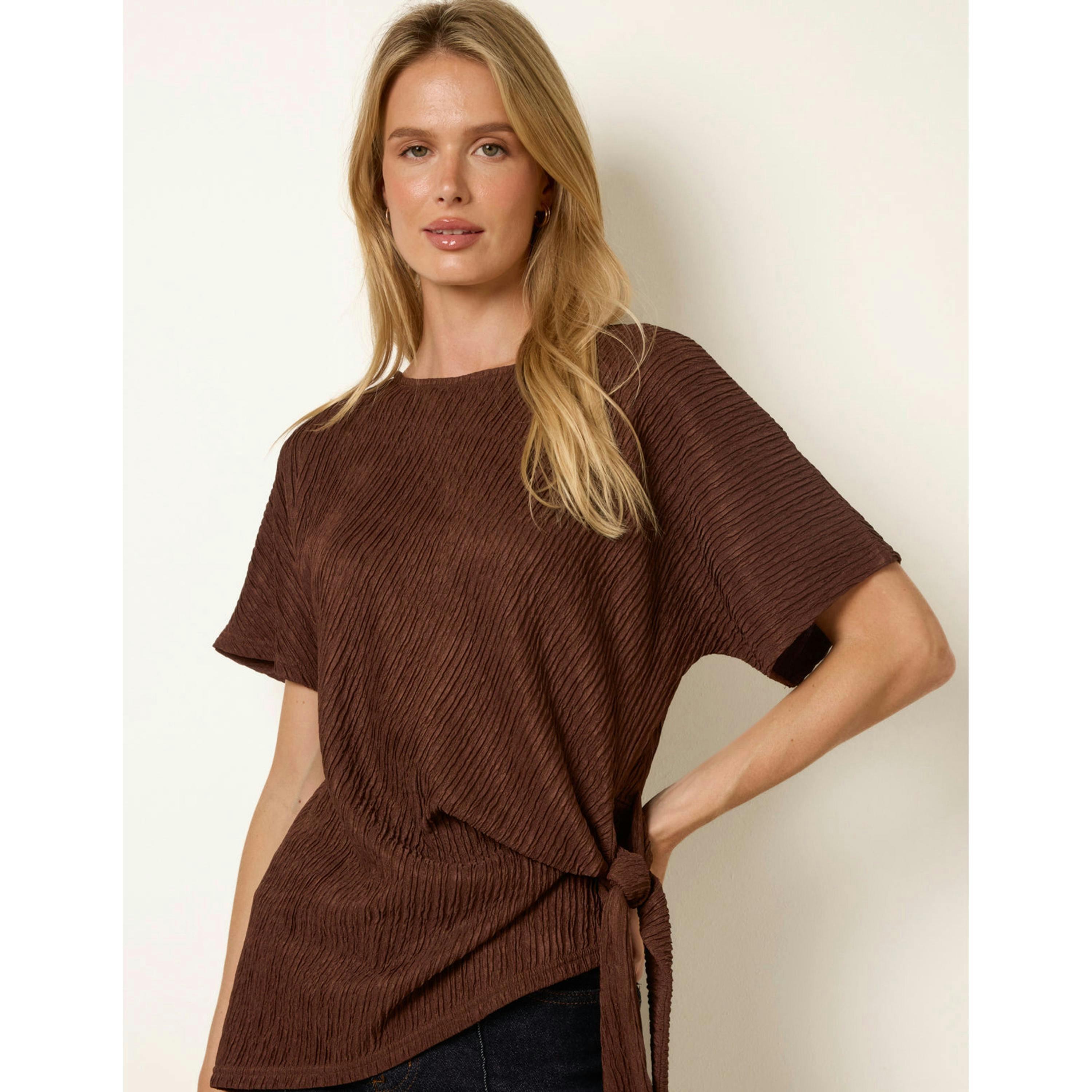 Blue Vanilla Side Tie Crinkle Top  in Brown , view 4 of 4