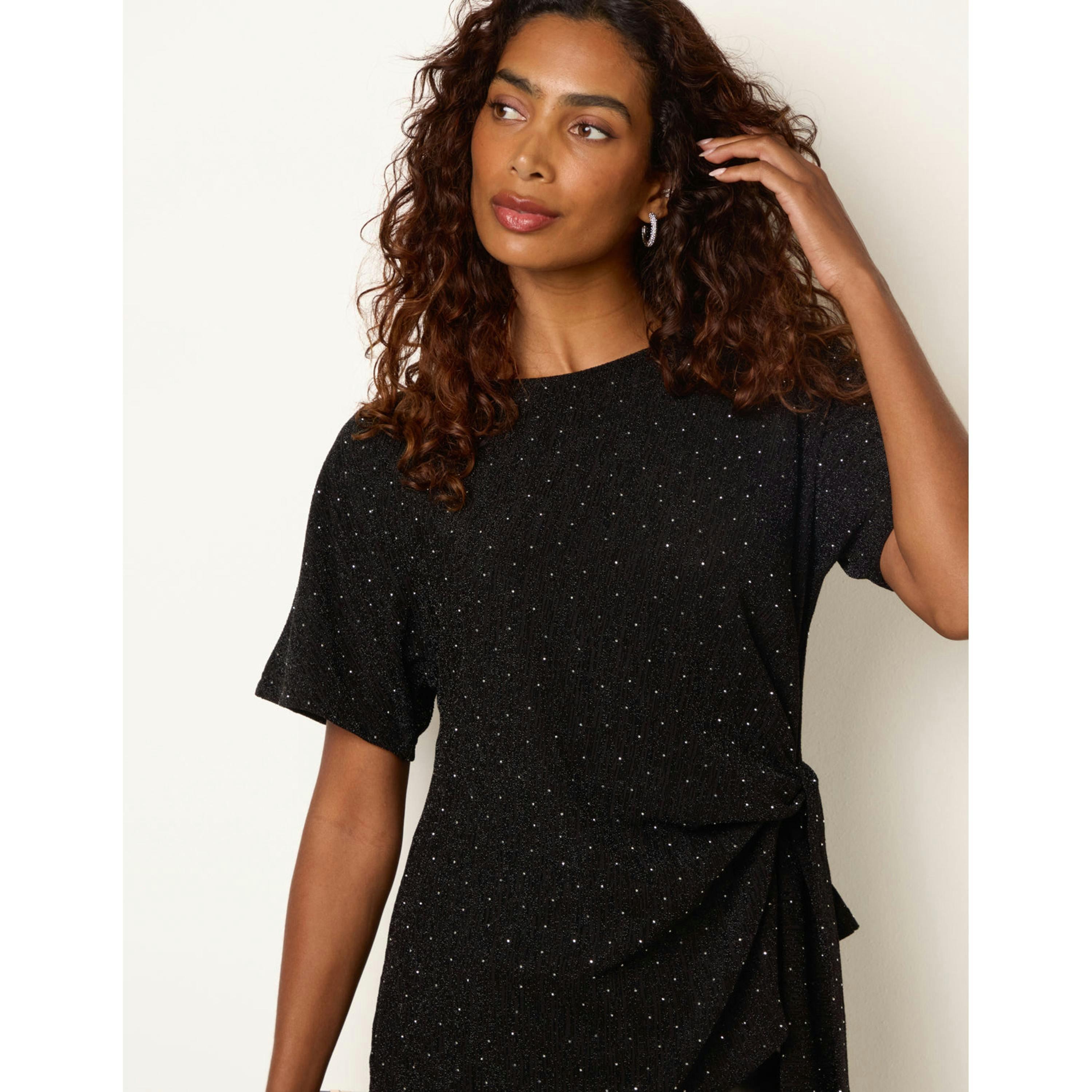 Blue Vanilla Side Tie Rhinestone Jacquard Top  in Black , view 2 of 4